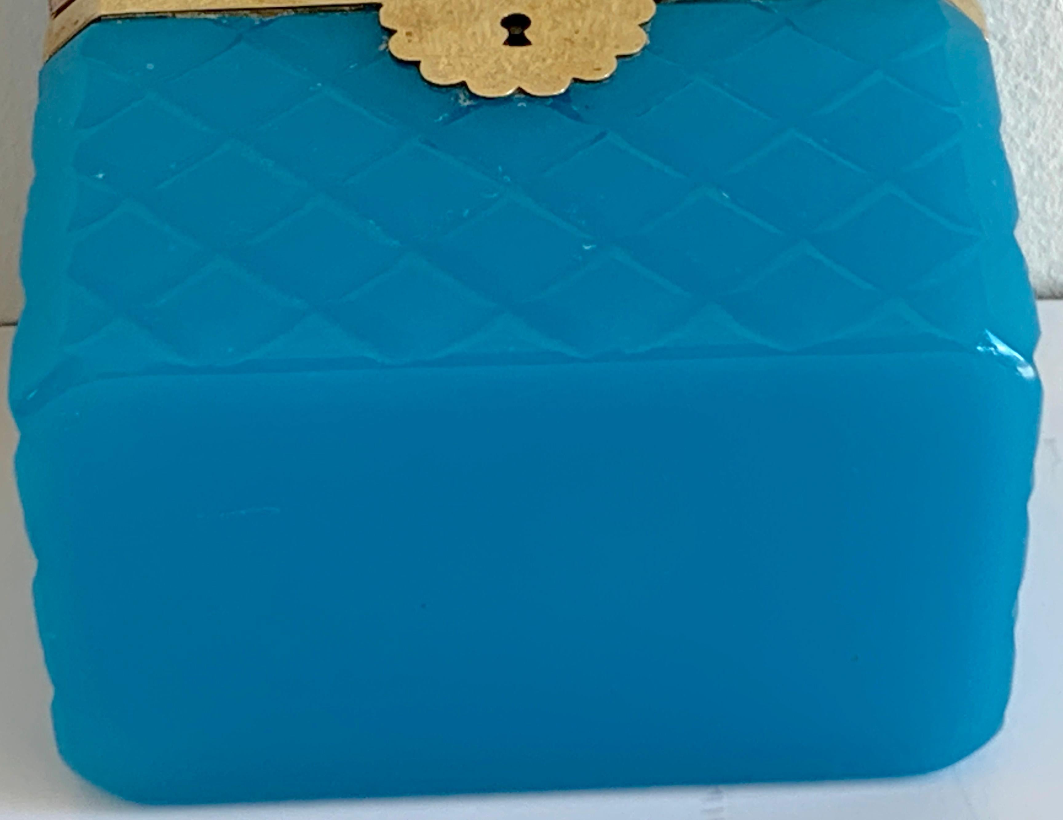 Exquisite Cut Blue Opaline Box, with Key 4