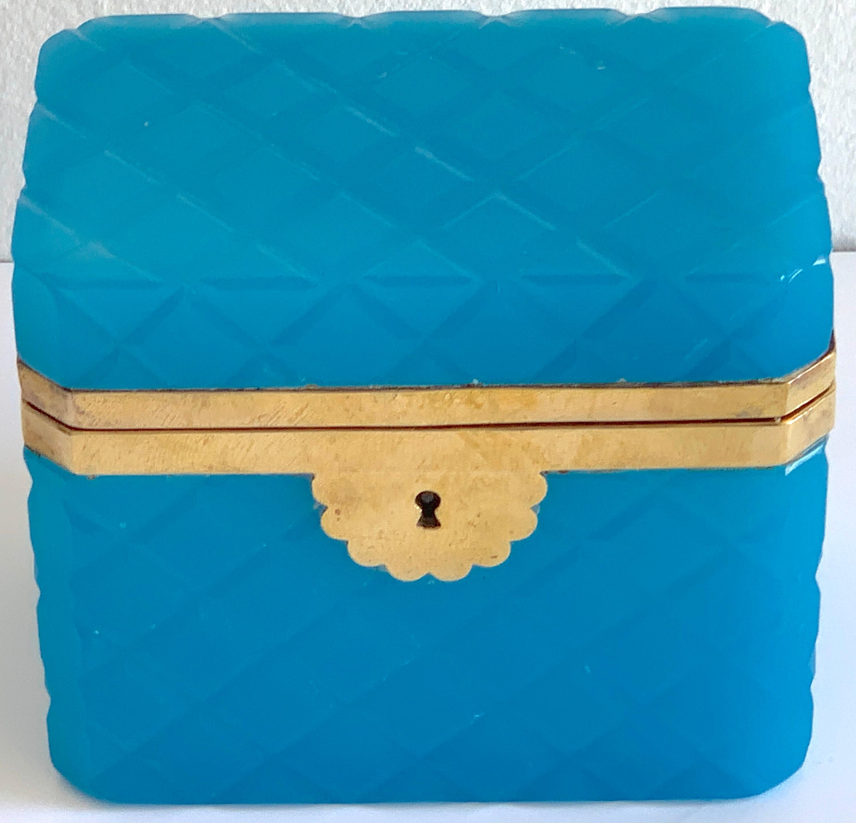 Exquisite Cut Blue Opaline Box, with Key 1