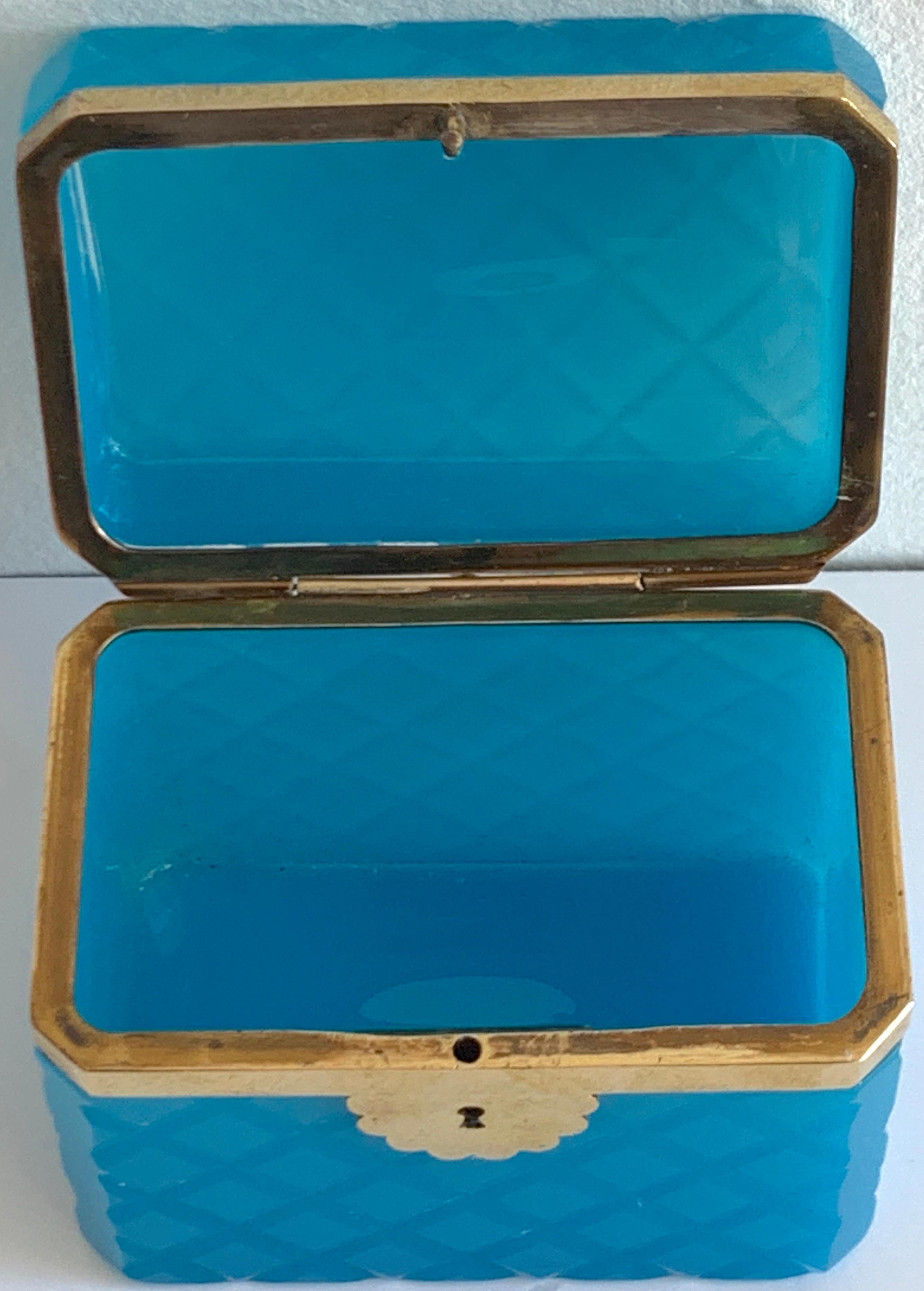 Exquisite Cut Blue Opaline Box, with Key 2