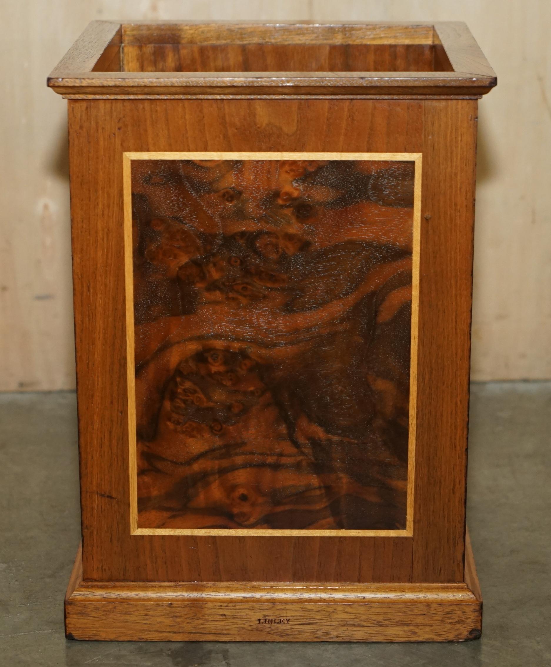 20th Century EXQUISITE DAVID LINLEY ALFRED DUNHILL STAMPED WASTEPAPER BiN BURR WALNUT SATIN