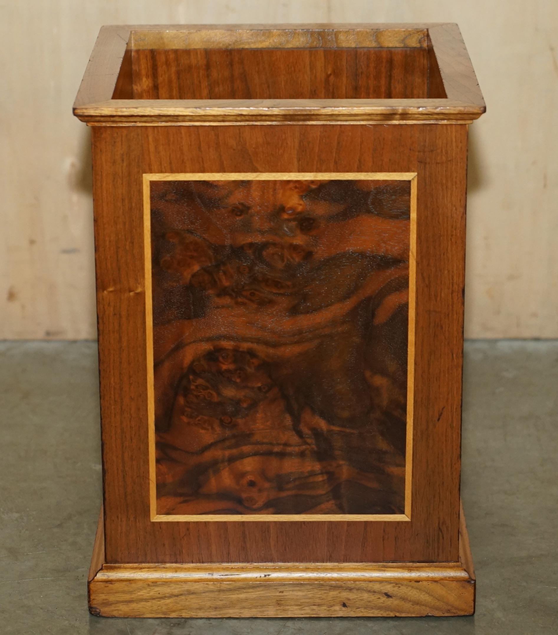 EXQUISITE DAVID LINLEY ALFRED DUNHILL STAMPED WASTEPAPER BiN BURR WALNUT SATIN 1