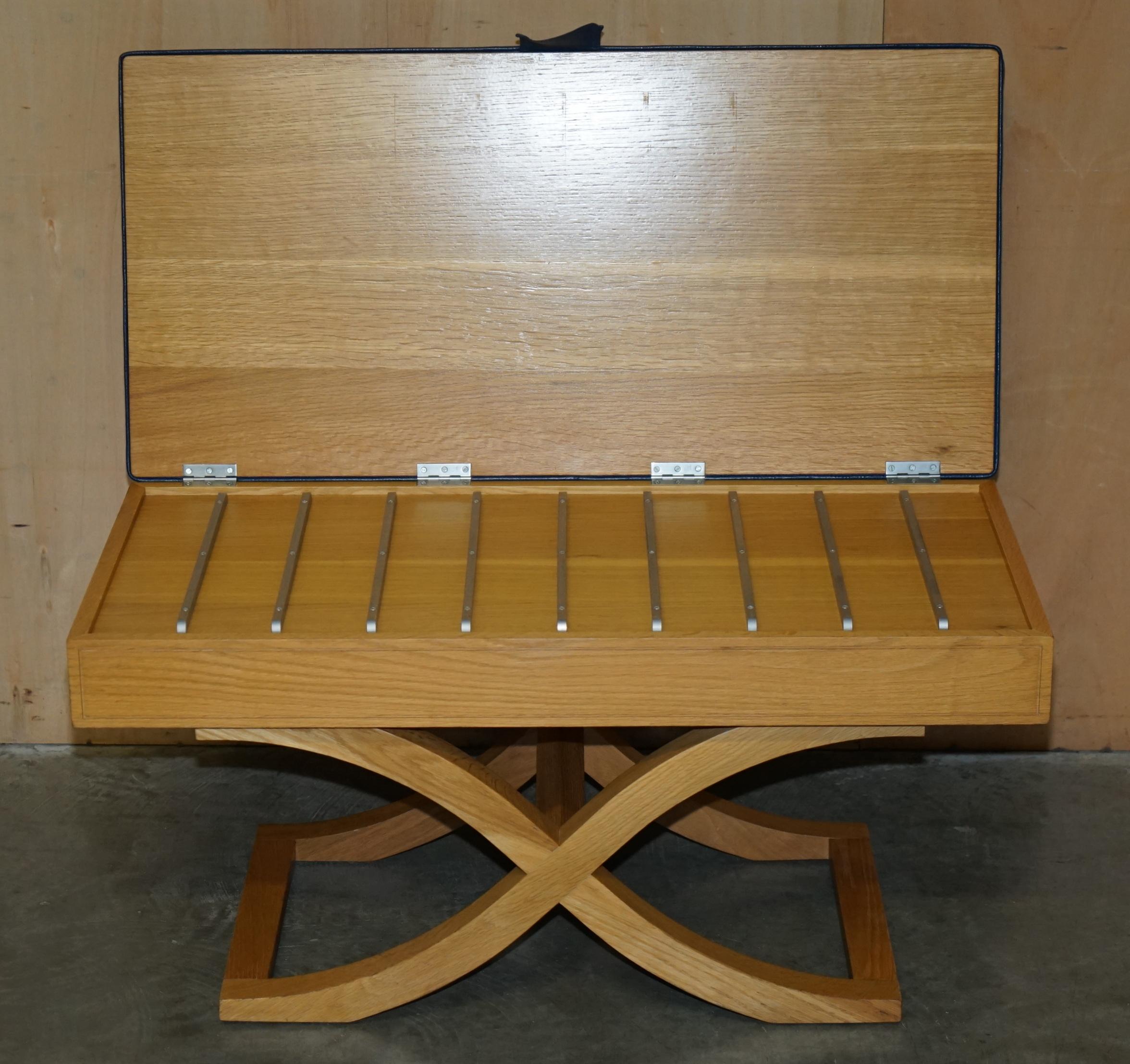EXQUISITE DAVID LINLEY OSTRICH LEATHER SATiNWOOD HALL BENCH SEAT LUGGAGE RACK For Sale 4