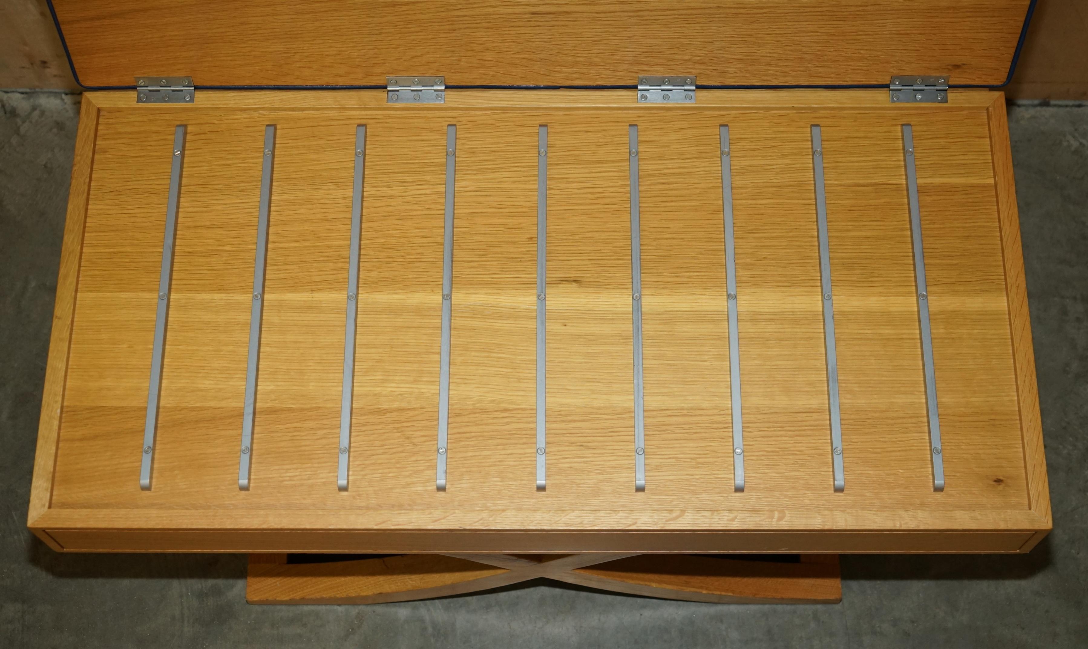 EXQUISITE DAVID LINLEY OSTRICH LEATHER SATiNWOOD HALL BENCH SEAT LUGGAGE RACK For Sale 5