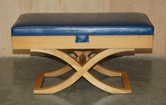 EXQUISITE DAVID LINLEY OSTRICH LEATHER SATiNWOOD HALL BENCH SEAT LUGGAGE RACK