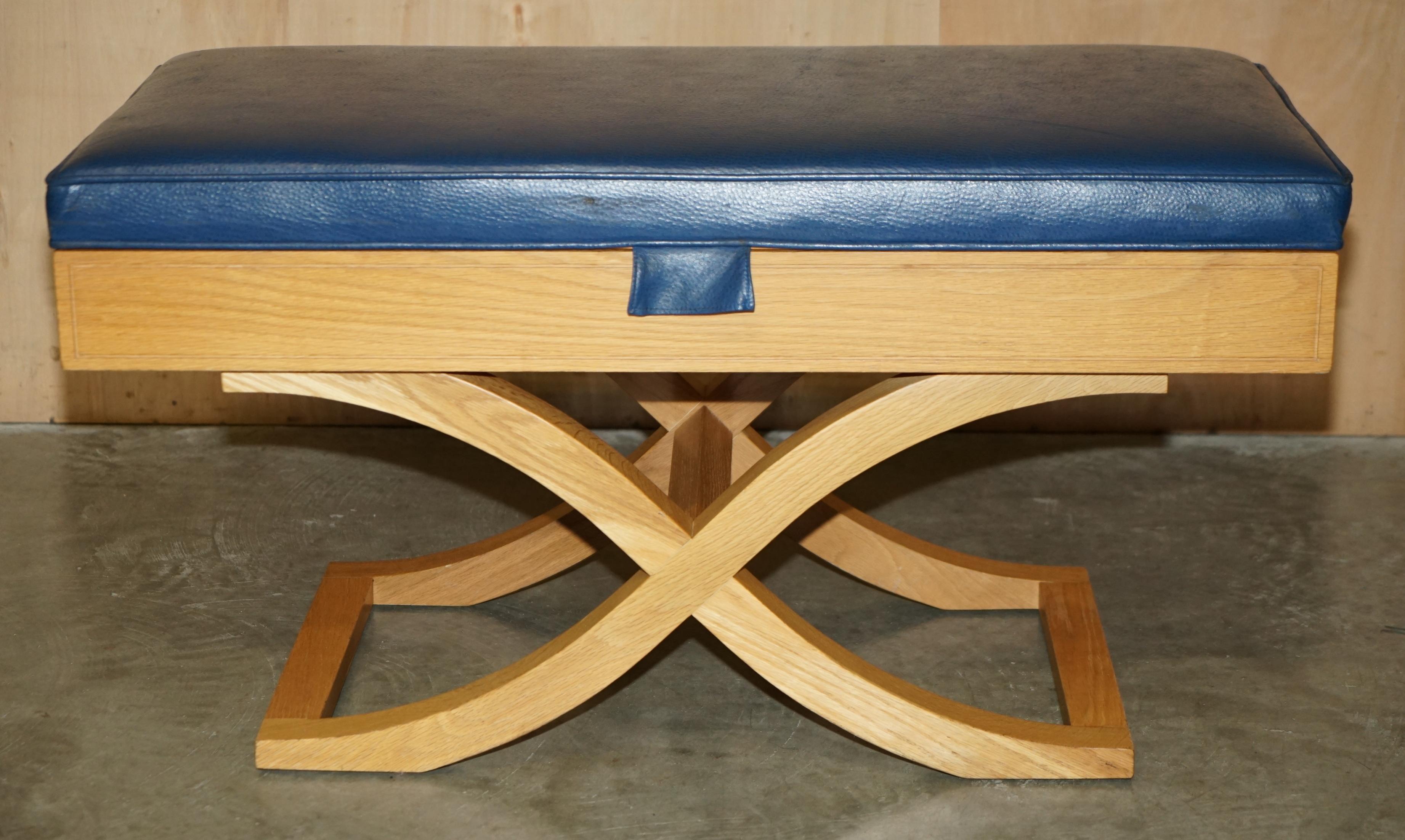 EXQUISITE DAVID LINLEY OSTRICH LEATHER SATiNWOOD HALL BENCH SEAT LUGGAGE RACK In Good Condition For Sale In West Sussex, Pulborough