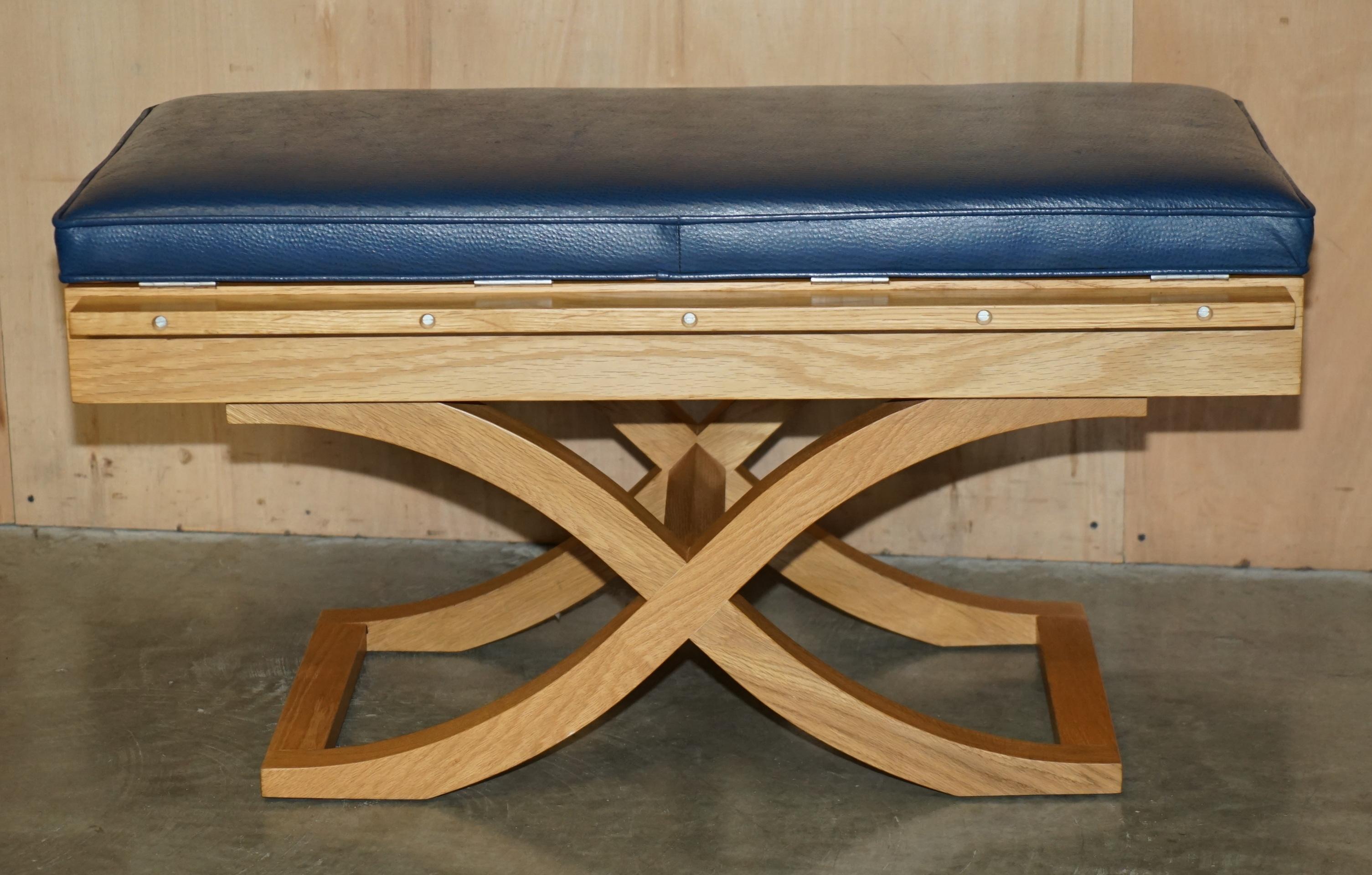 EXQUISITE DAVID LINLEY OSTRICH LEATHER SATiNWOOD HALL BENCH SEAT LUGGAGE RACK For Sale 1
