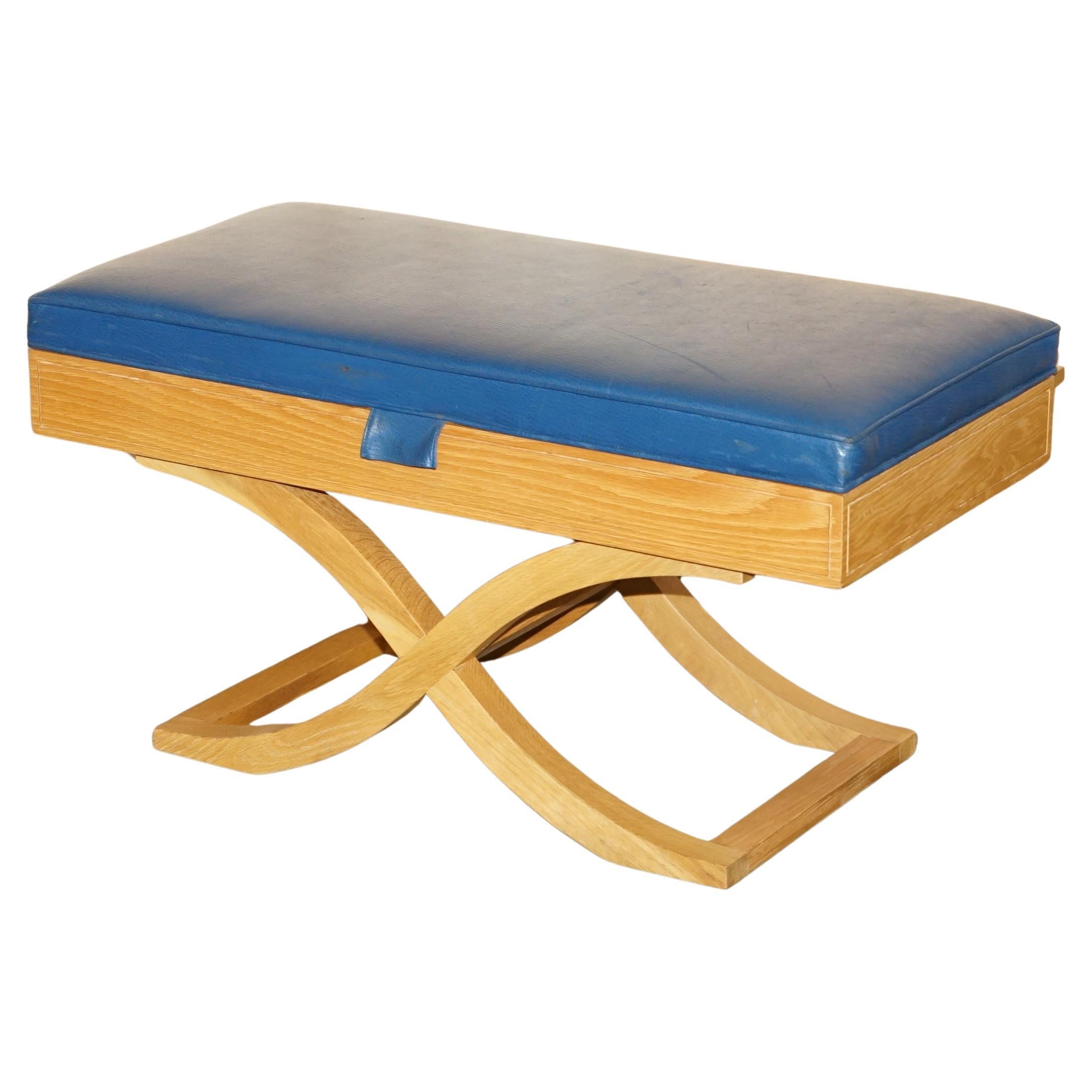 EXQUISITE DAVID LINLEY OSTRICH LEATHER SATiNWOOD HALL BENCH SEAT LUGGAGE RACK For Sale