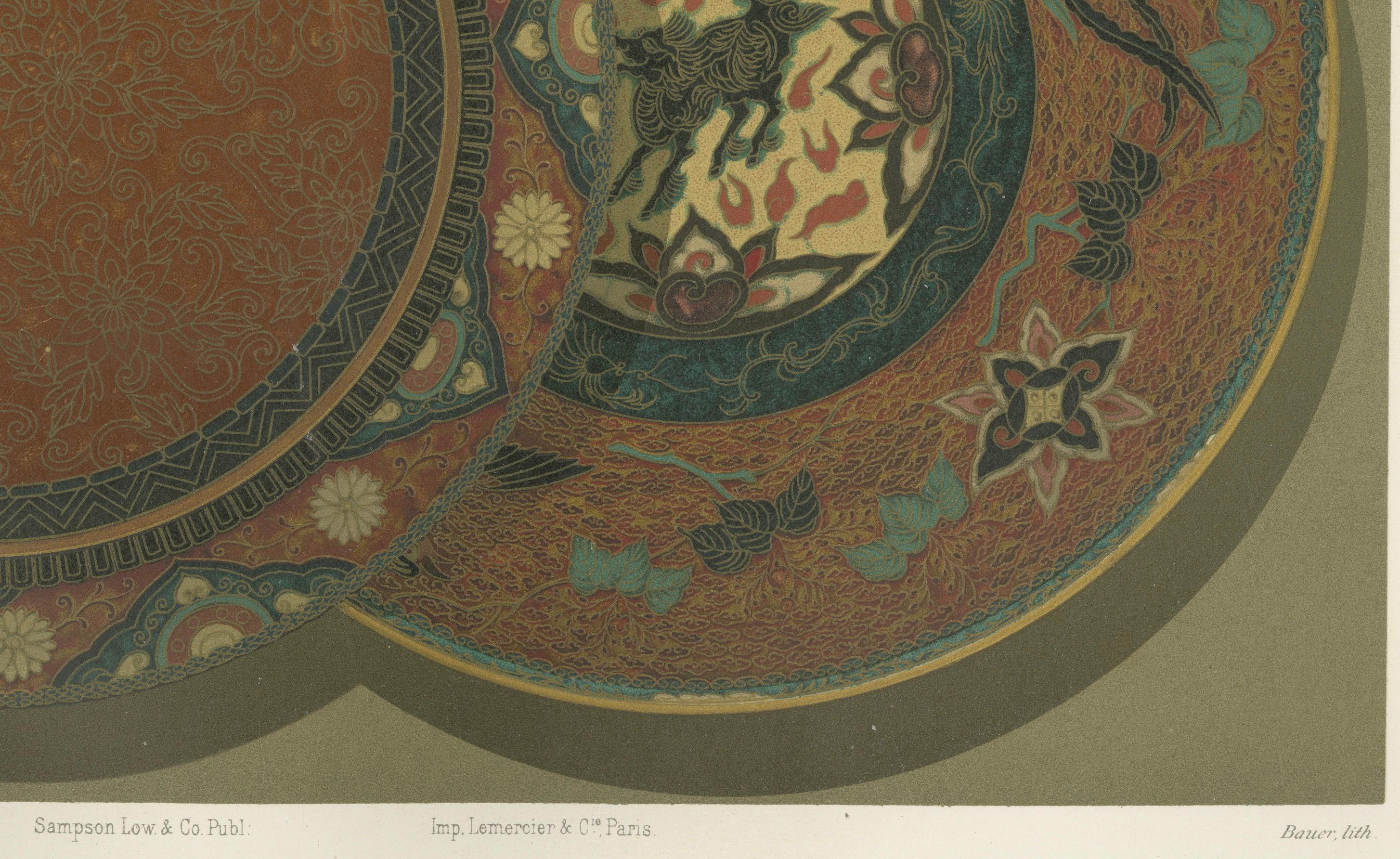 Title: Exquisite Decorative Plates with Ornamental and Mythical Themes – Plate II from Section VII of G. A. Audsley’s Decorative Art Series  

Description: Plate II from Section VII of G. A. Audsley’s renowned decorative art series showcases two