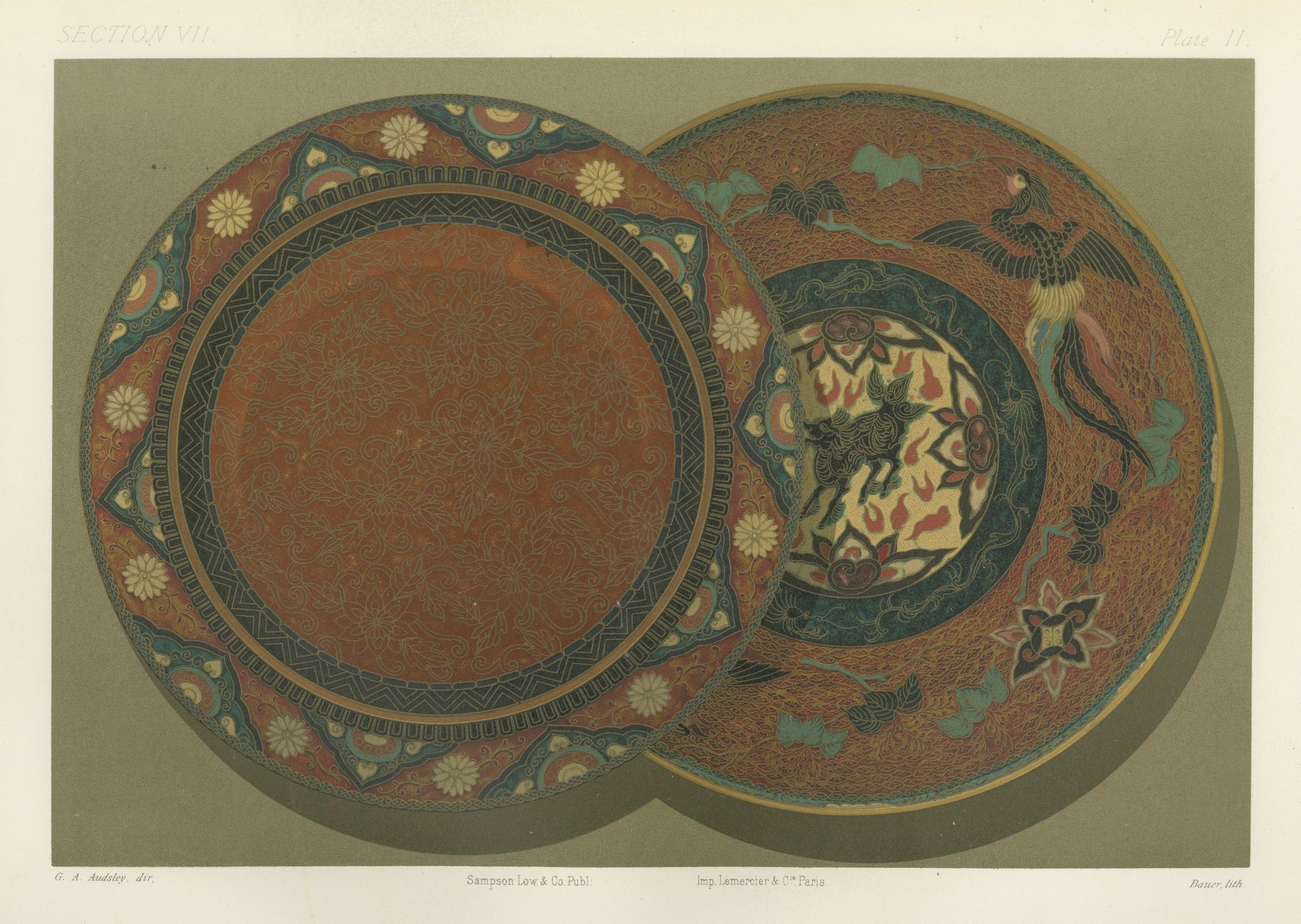 Paper Exquisite Decorative Plates with Japanese Ornamental and Mythical Themes, 1884 For Sale