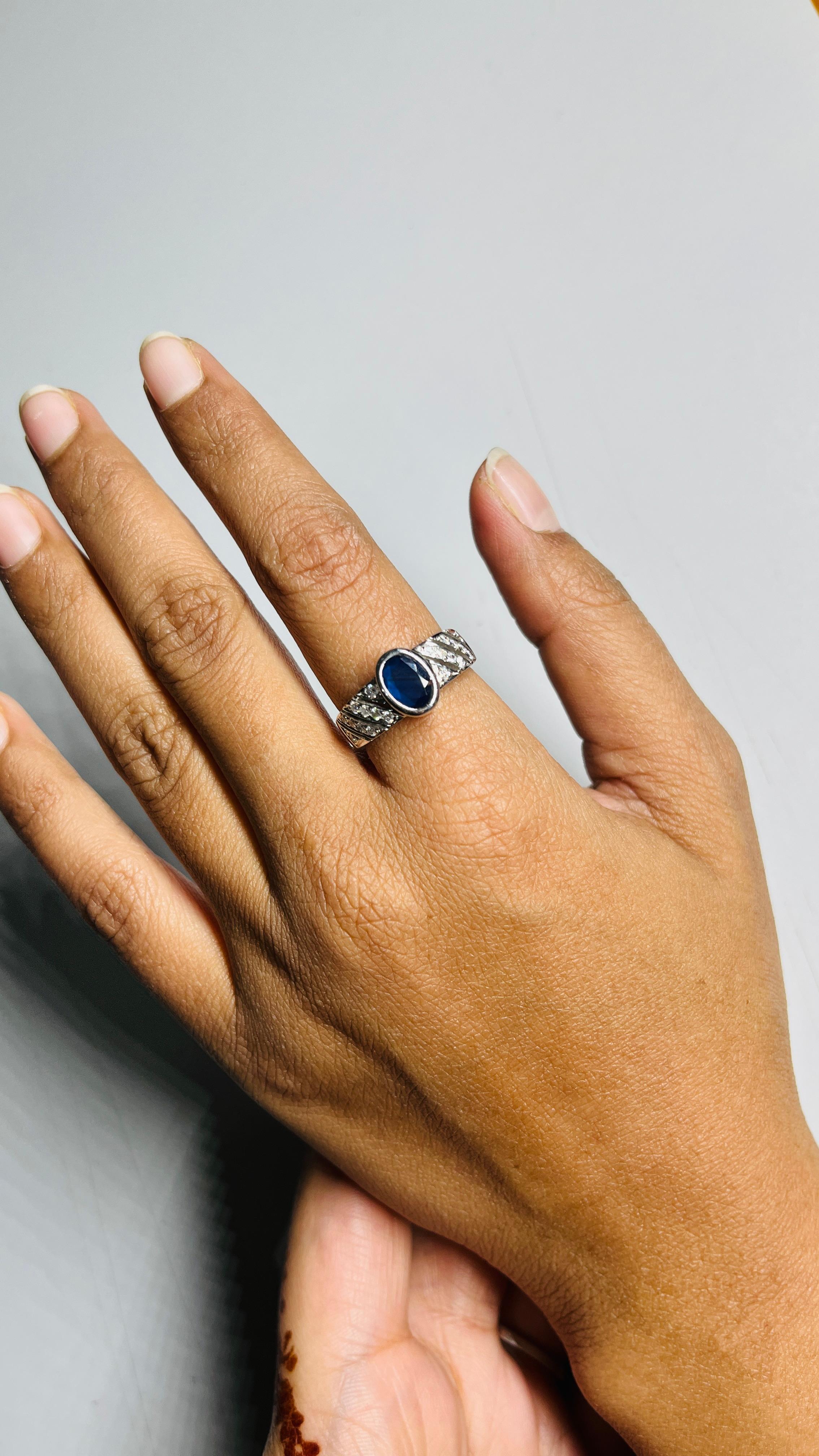 For Sale:  Exquisite Deep Blue Sapphire Diamond Engagement Ring in 18K White Gold 7