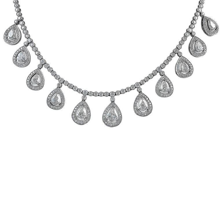 Sophia D, 14.40 Carat Pear Shaped Diamond Drop Platinum Necklace In New Condition For Sale In New York, NY