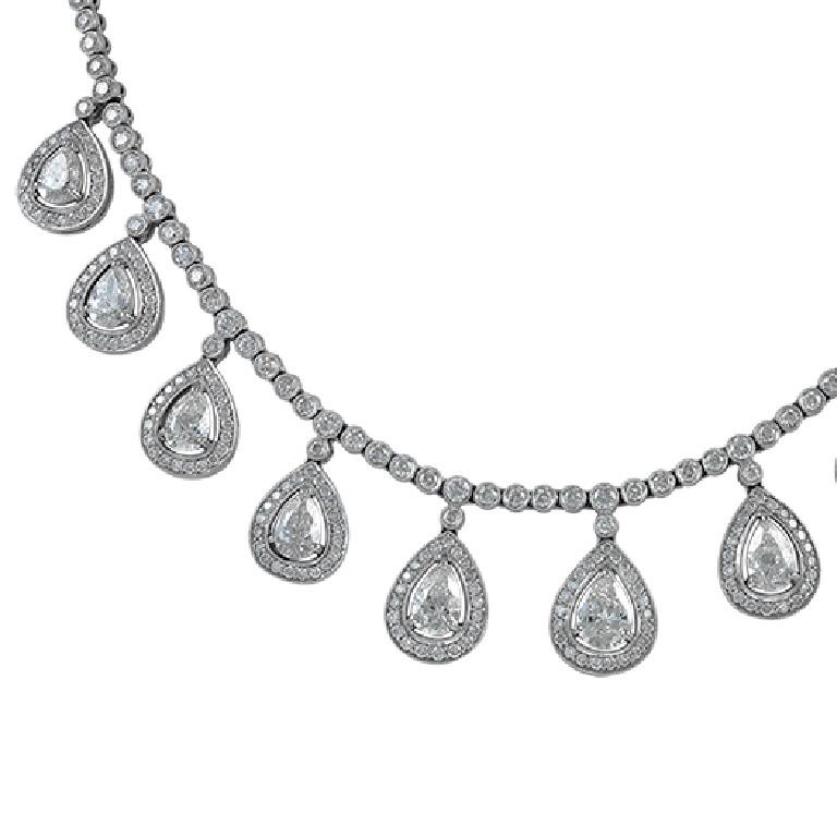 Pear Cut Sophia D, 14.40 Carat Pear Shaped Diamond Drop Platinum Necklace For Sale