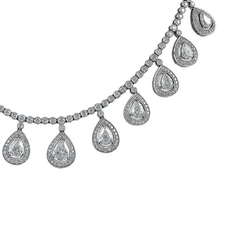 Women's Sophia D, 14.40 Carat Pear Shaped Diamond Drop Platinum Necklace For Sale