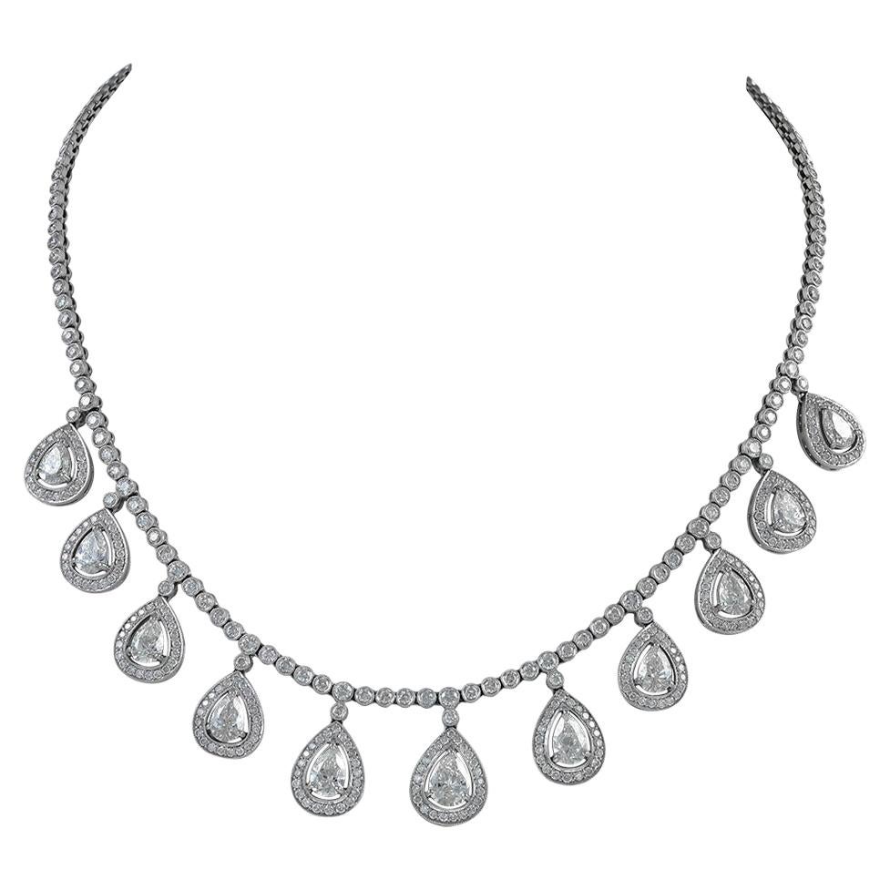 Sophia D, 14.40 Carat Pear Shaped Diamond Drop Platinum Necklace For Sale