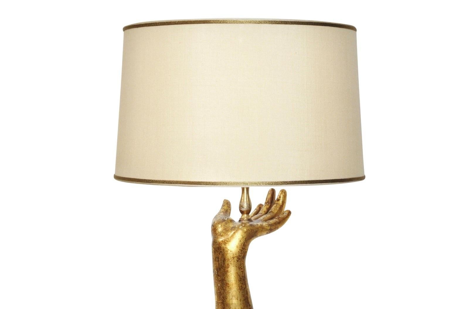 Exquisite Designer Giltwood Hand Form Table Lamp by Randy Esada Designs
