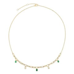 0.55ct Emerald & 0.39ct Fancy Diamond Charm 14K Yellow Gold Station Necklace