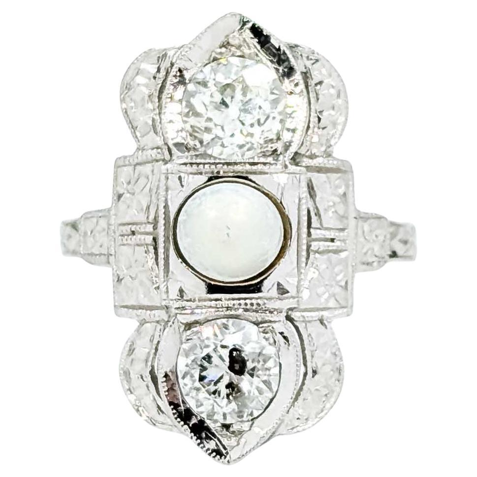 Exquisite Diamond and Akoya Pearl Ring in 18k White Gold For Sale