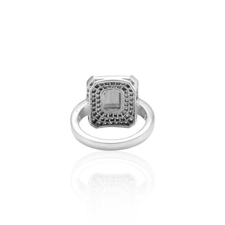 For Sale:  Exquisite Diamond and Emerald Cut Blue Sapphire Ring in 18k Solid White Gold 3