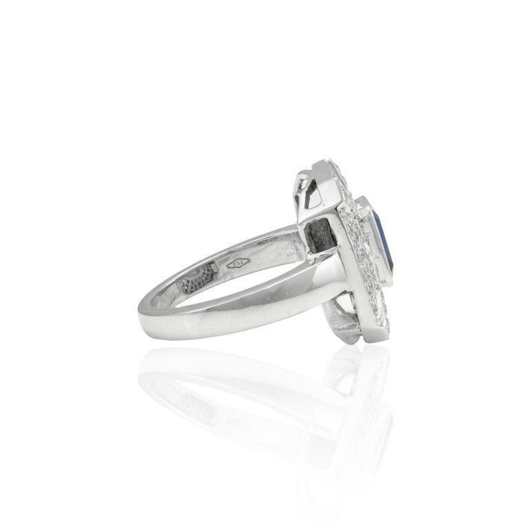For Sale:  Exquisite Diamond and Emerald Cut Blue Sapphire Ring in 18k Solid White Gold 6