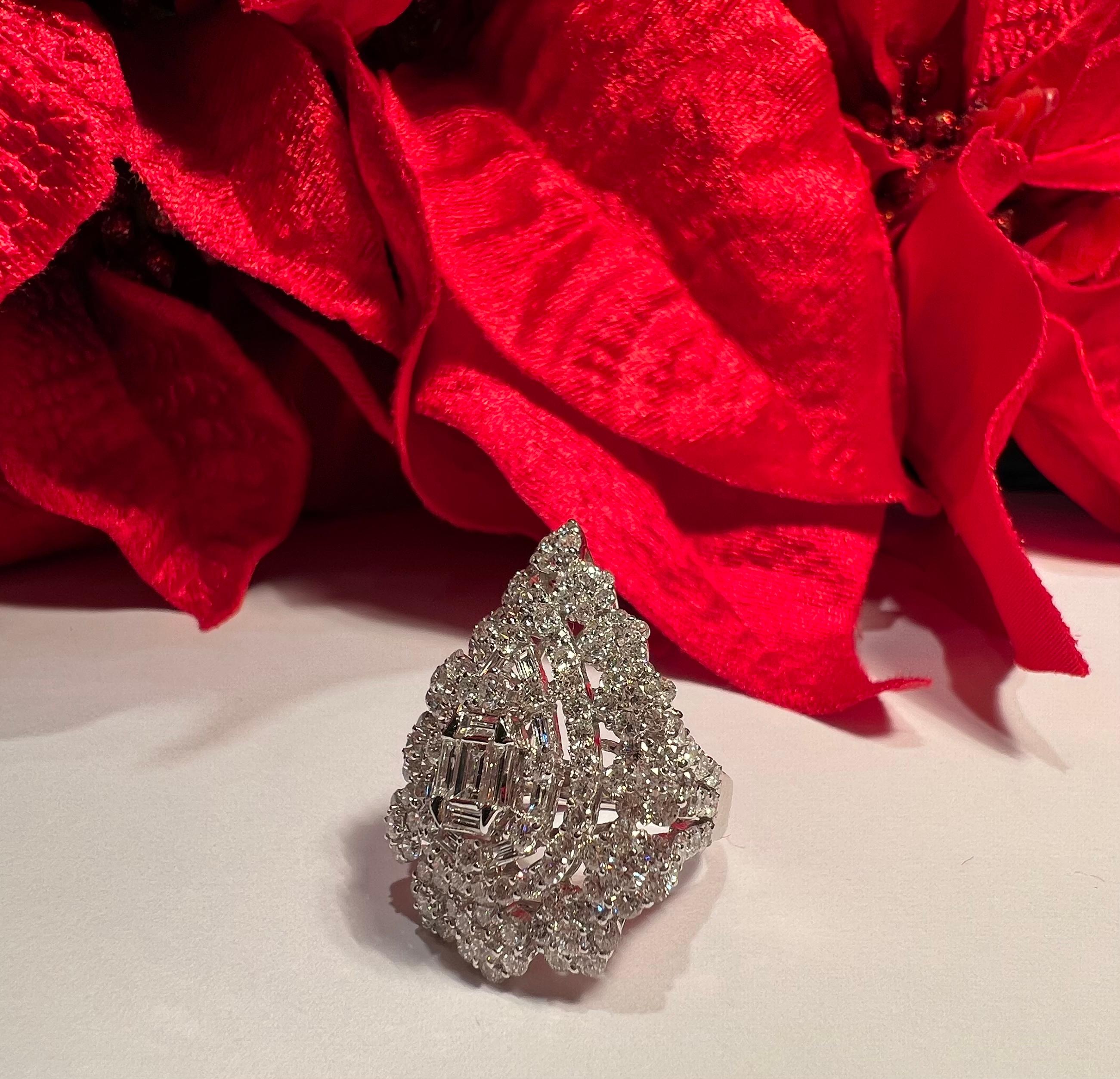  Exquisite Diamond Cluster Pear Shaped Cocktail Ring in 18 Karat White Gold 1
