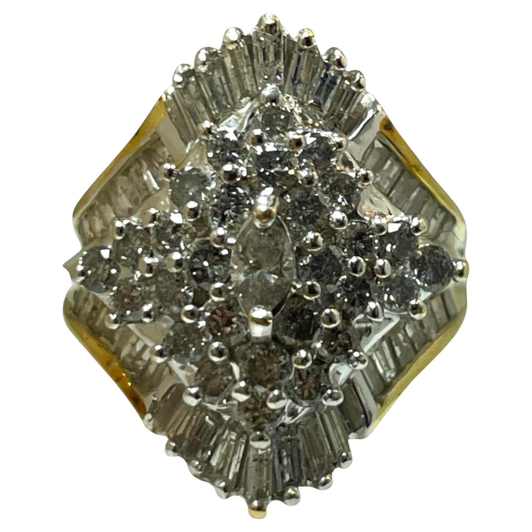 2 Carat Round and Baguette Diamond Cluster Ring