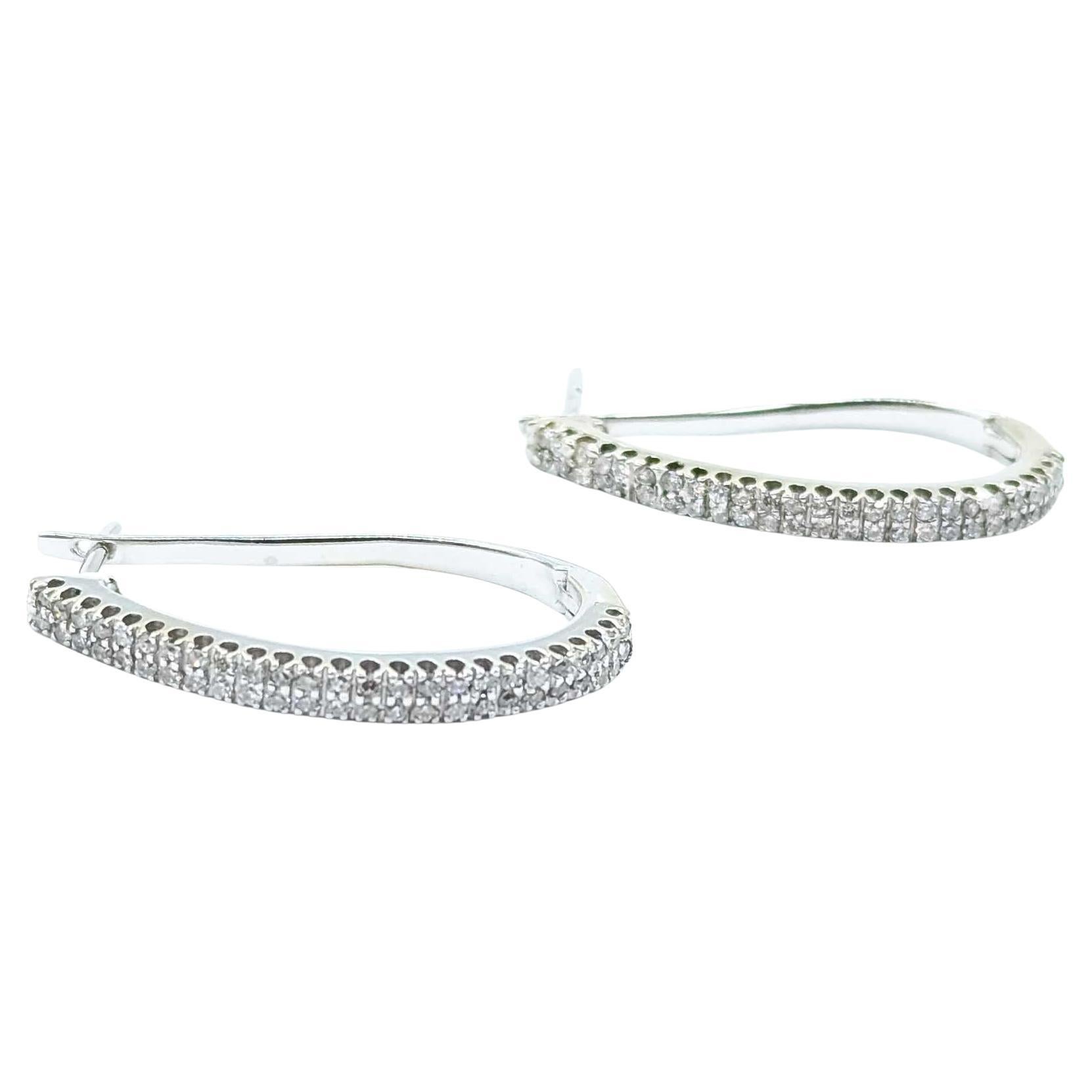 Exquisite Diamond Half Hoop Earrings in 14k White Gold