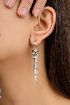 Exquisite Diamond Panther Dangle Drop Earrings 14k White Gold Fine Jewelry Gift