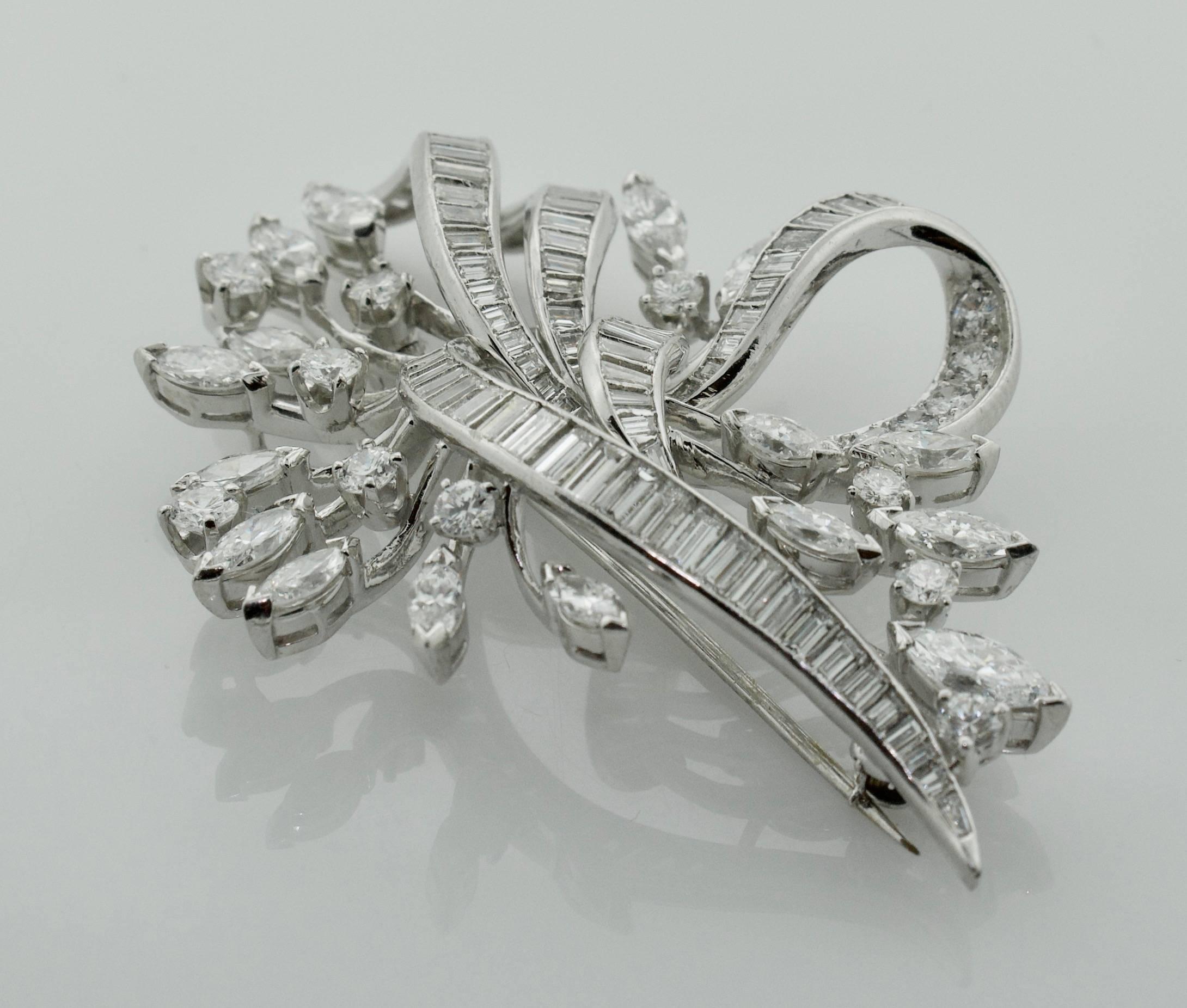 Marquise Cut Exquisite Diamond Platinum Brooch, circa 1940s