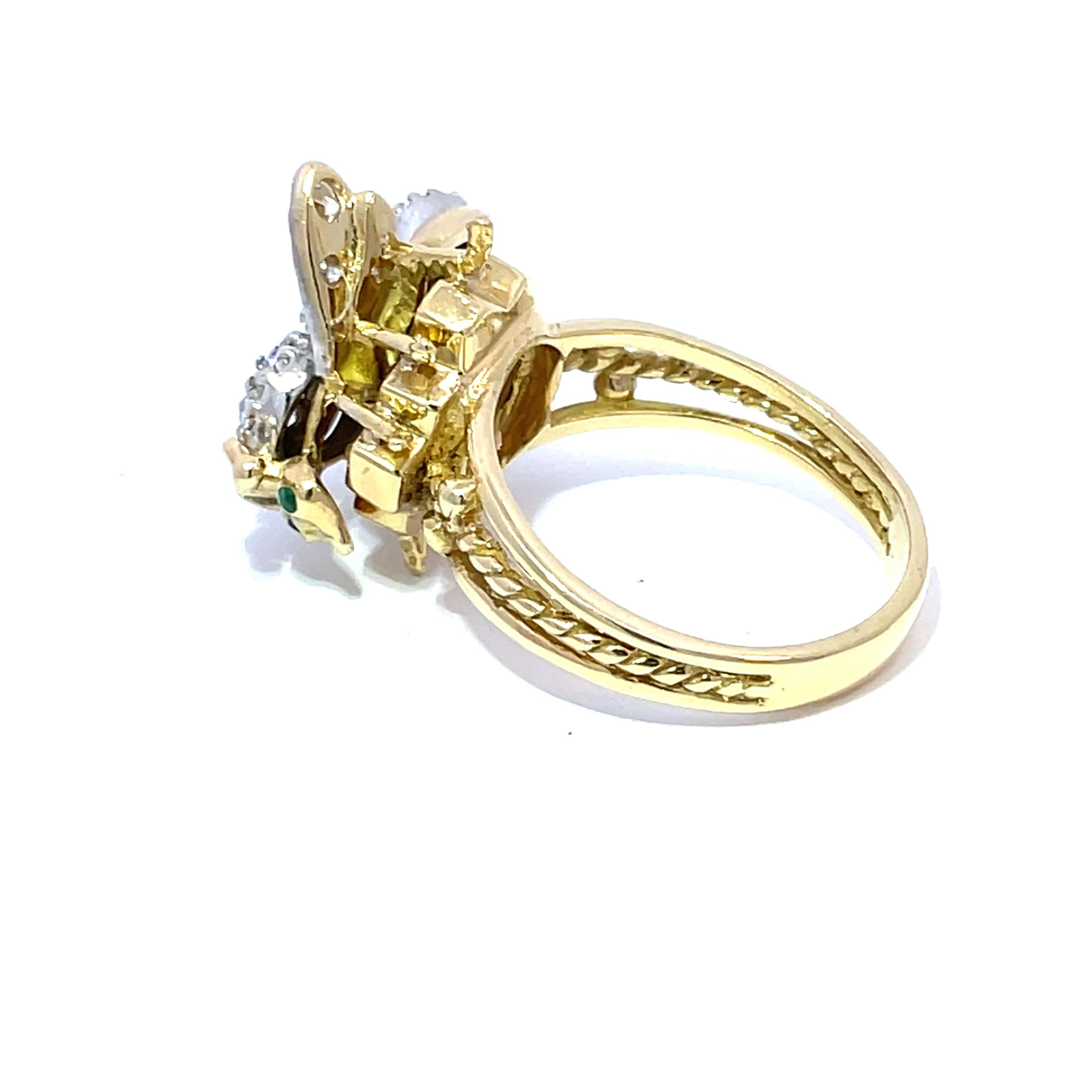 Exquisiter diamantbesetzter Bienen-Cocktailring aus 18k Gelbgold für Damen oder Herren im Angebot