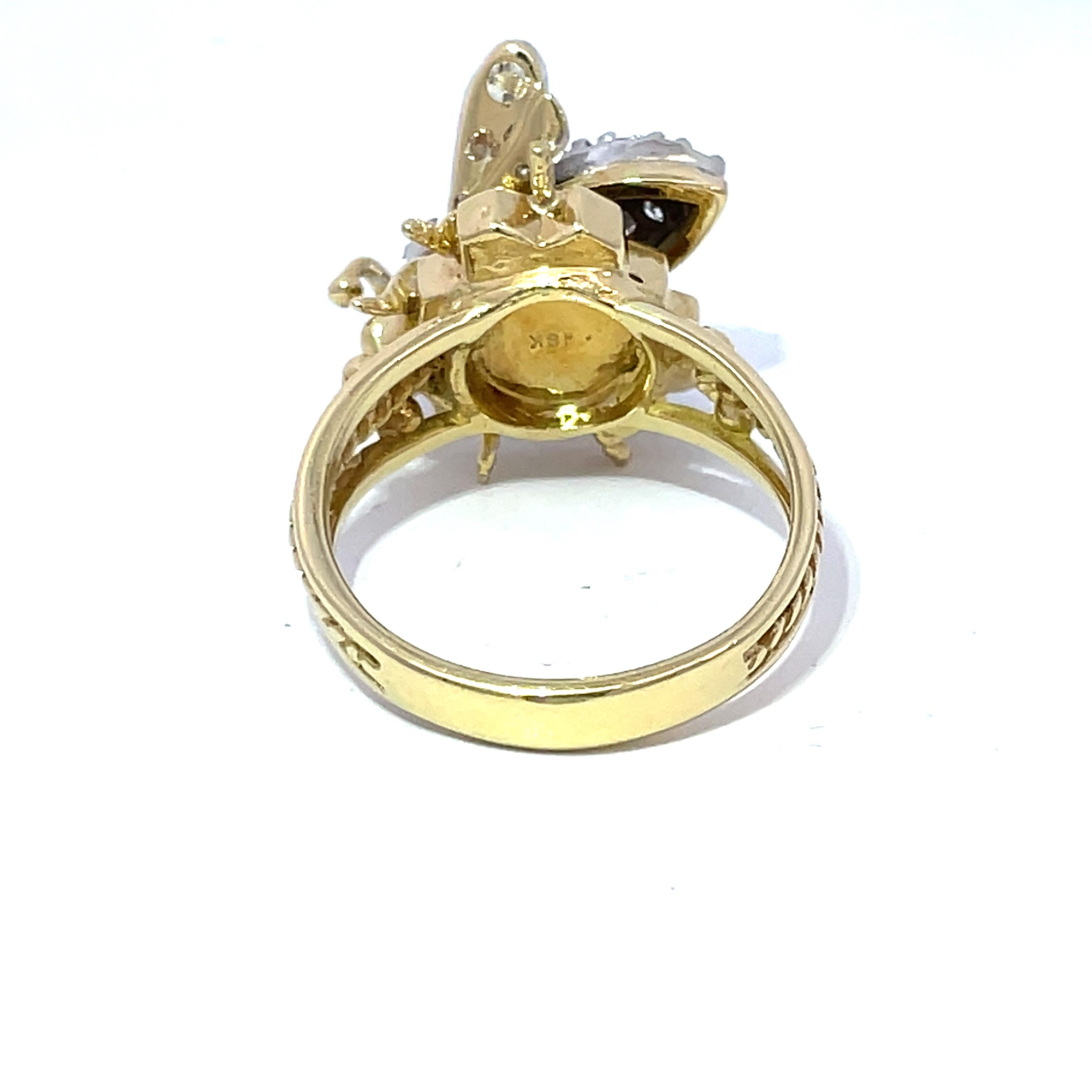 Exquisiter diamantbesetzter Bienen-Cocktailring aus 18k Gelbgold im Angebot 1