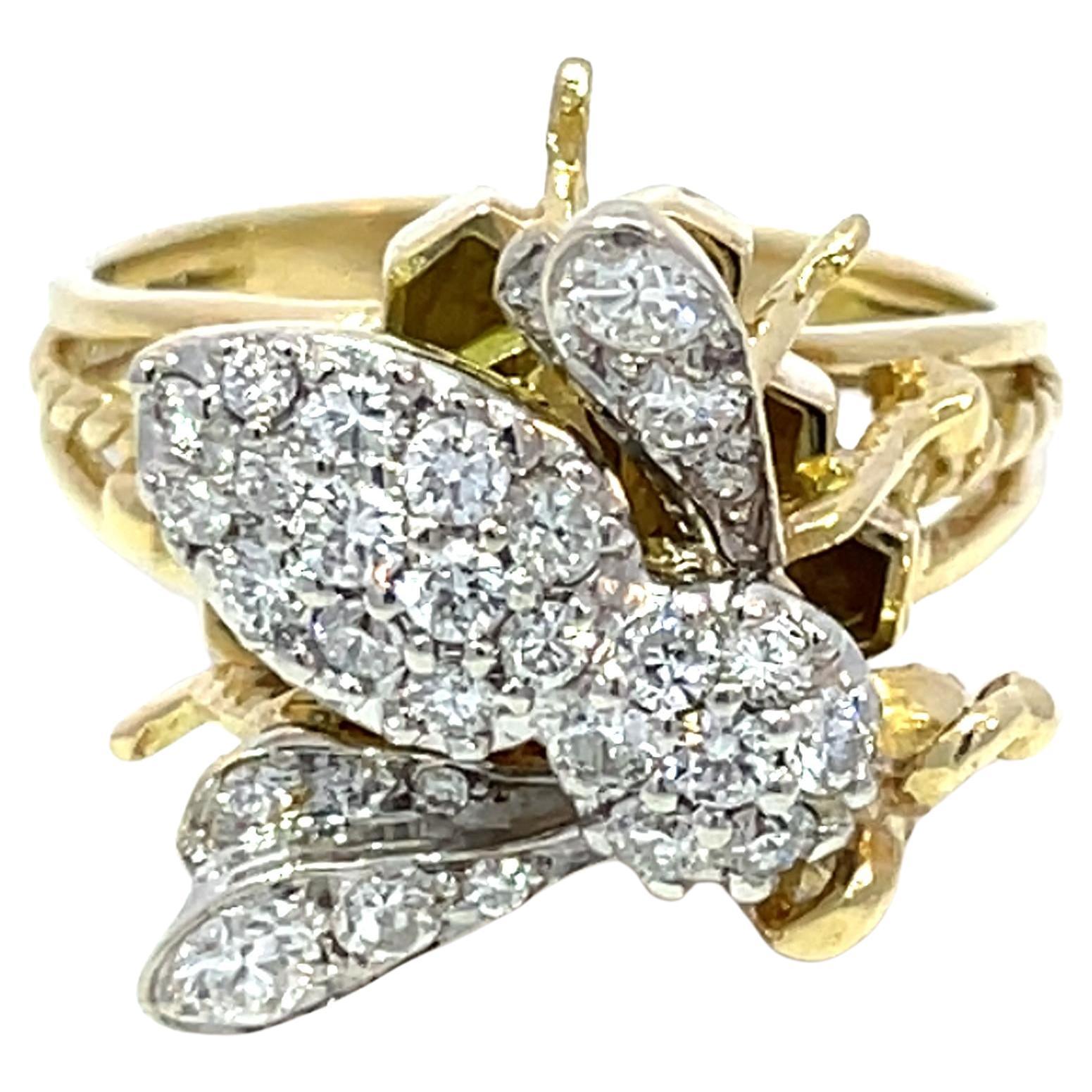 Exquisiter diamantbesetzter Bienen-Cocktailring aus 18k Gelbgold