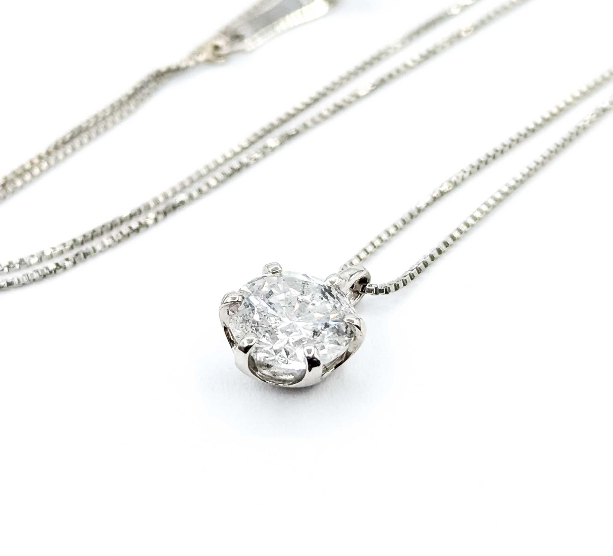 Contemporary Exquisite Diamond Solitaire Pendant in 850pt Gold For Sale