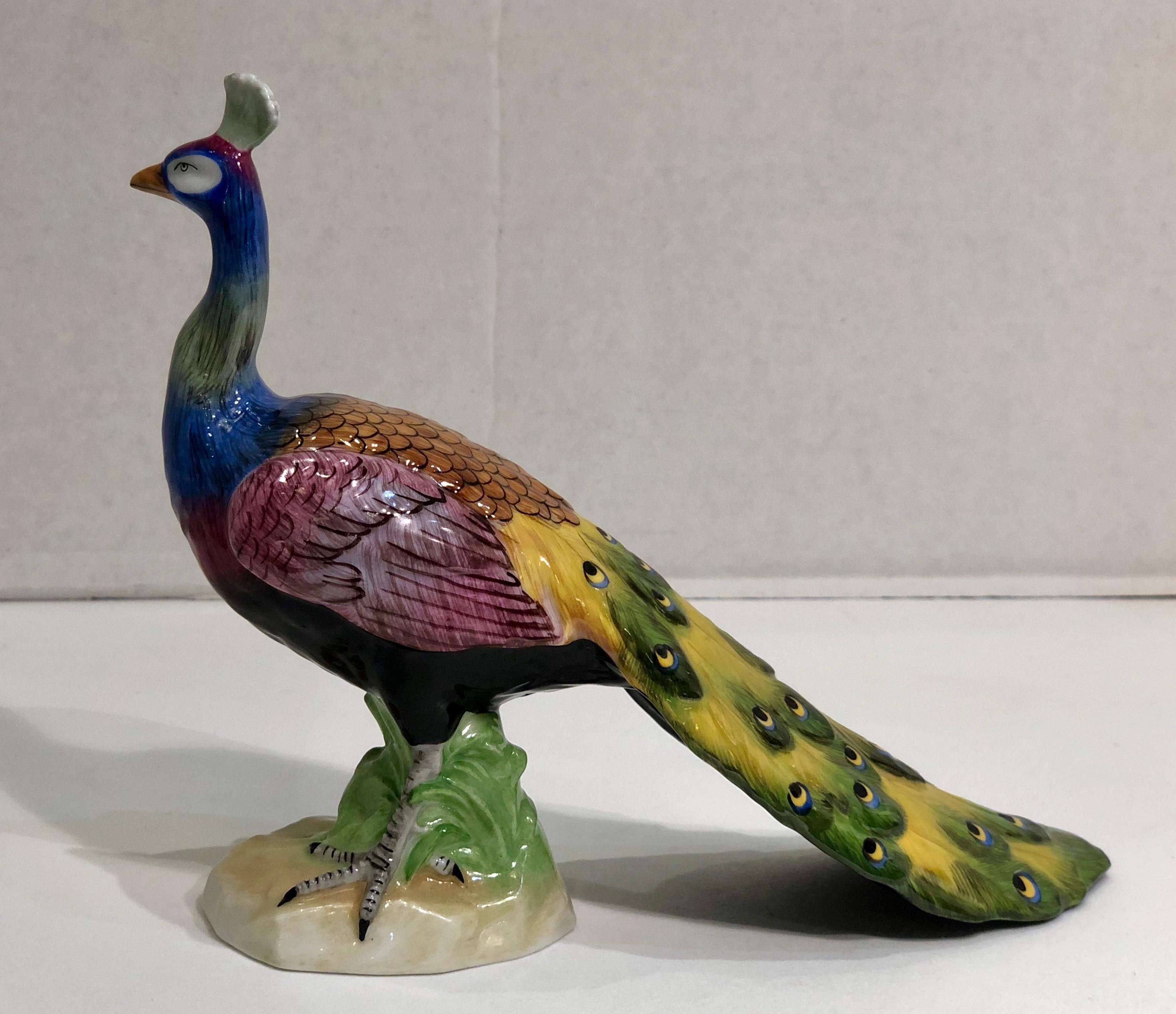 Exquisite Dresden Porcelain Peacock Tail Closed Facing Forward Figurine Germany For Sale 1