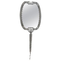 Exquisite Dutch Amsterdam Silver Midcentury Swans Hand Mirror