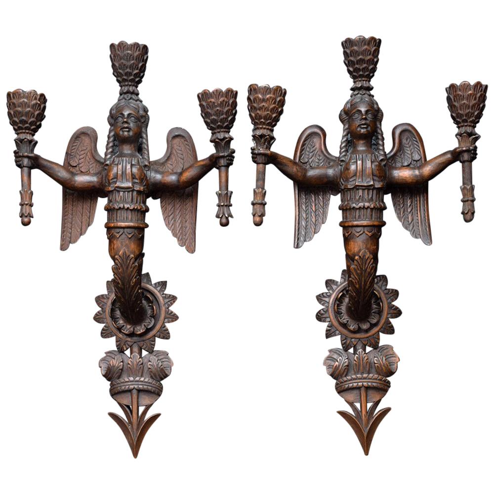 Exquisite Early 19th Century Neoclassical Carved Giltwood Sconces