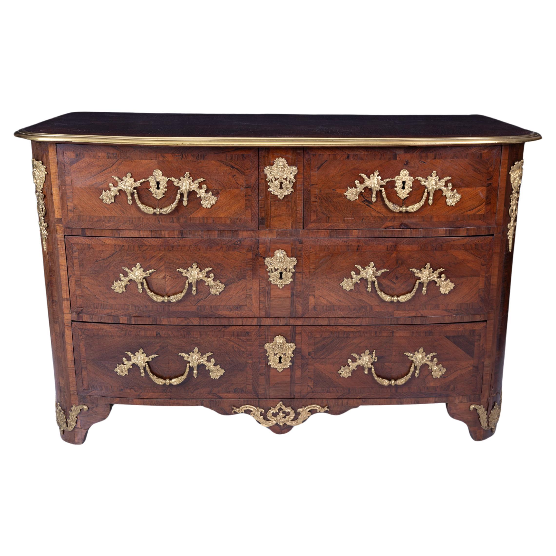 Exquisite Early 19th Century Regence Three Drawer Commode with Bronze D'ore 