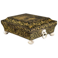 Exquisite Early 19th Century Regency Period Penwork and Bone Card Box