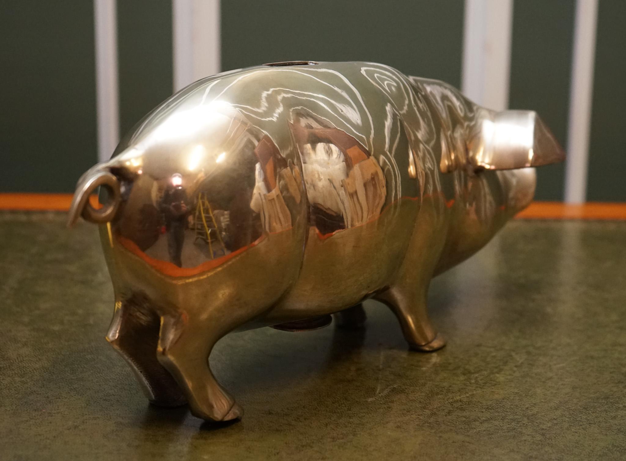 1920s ANTIQUE DECORATIVE BRASS PiGGY BANK  In Good Condition For Sale In Pulborough, GB