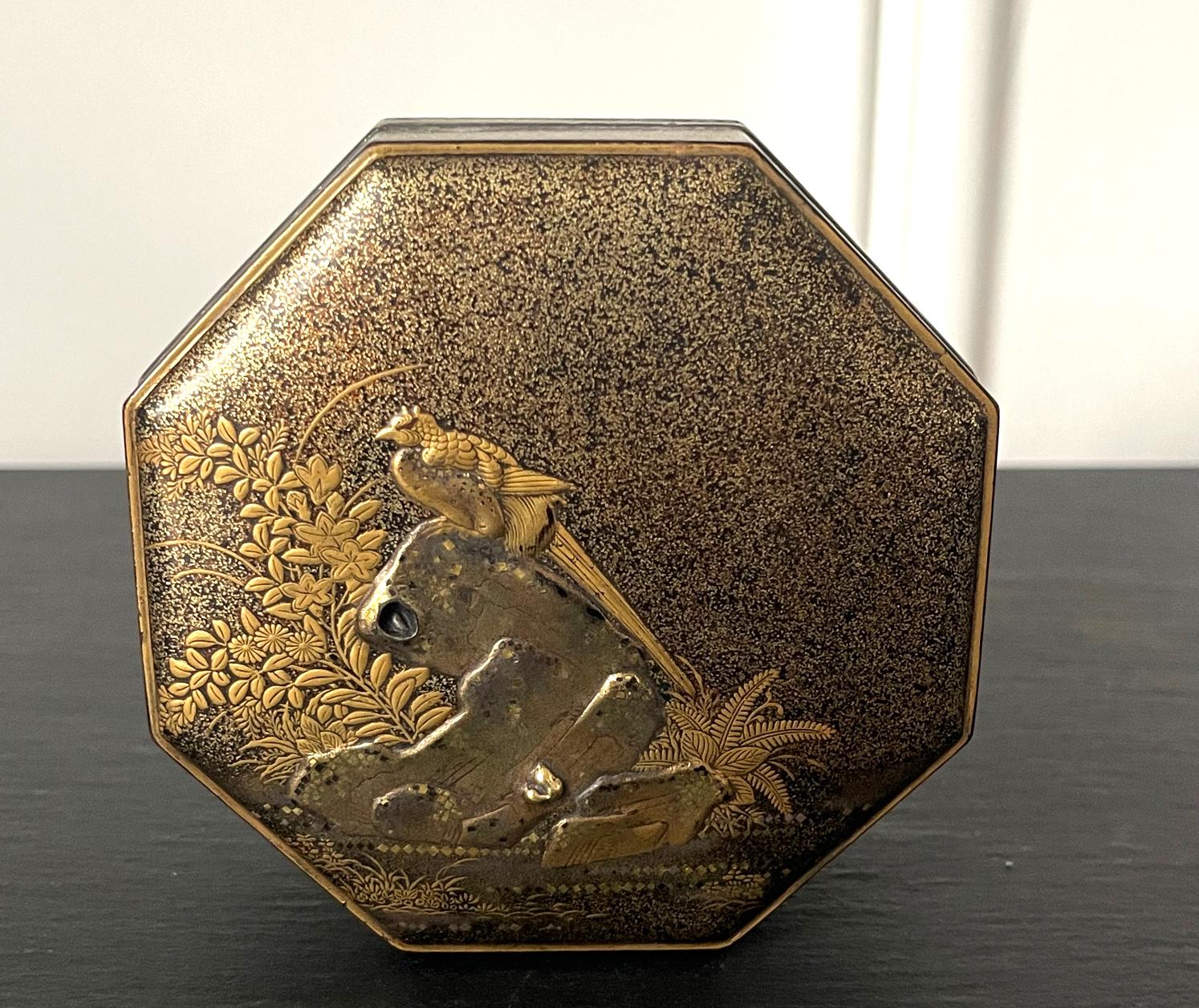 Inlay Exquisite Early Japanese Lacquer Kobako Box with Insert Tray
