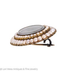Exquisite Early Victorian Hair, Pearl, and Yellow Gold Brooch