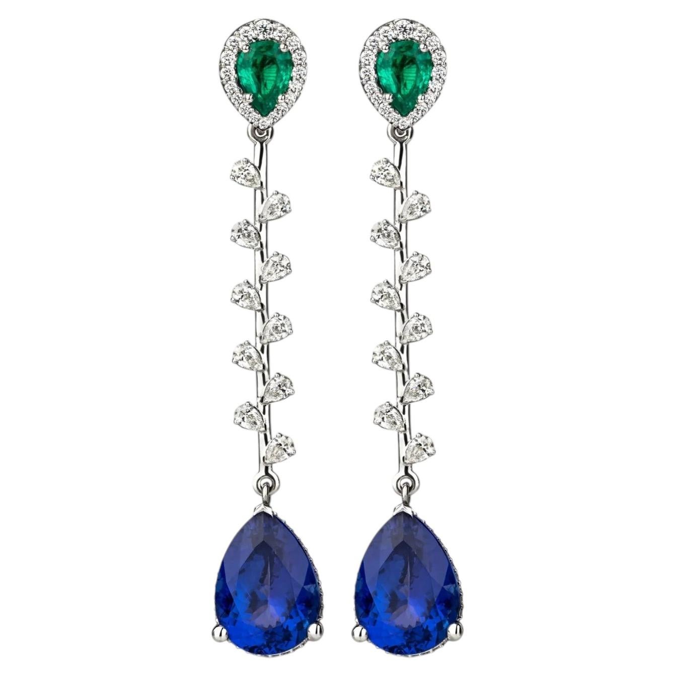 Set of 17.39 ct Tanzanites 1.76 ct Emeralds 96 0.82 ct Natural Diamonds Earrings