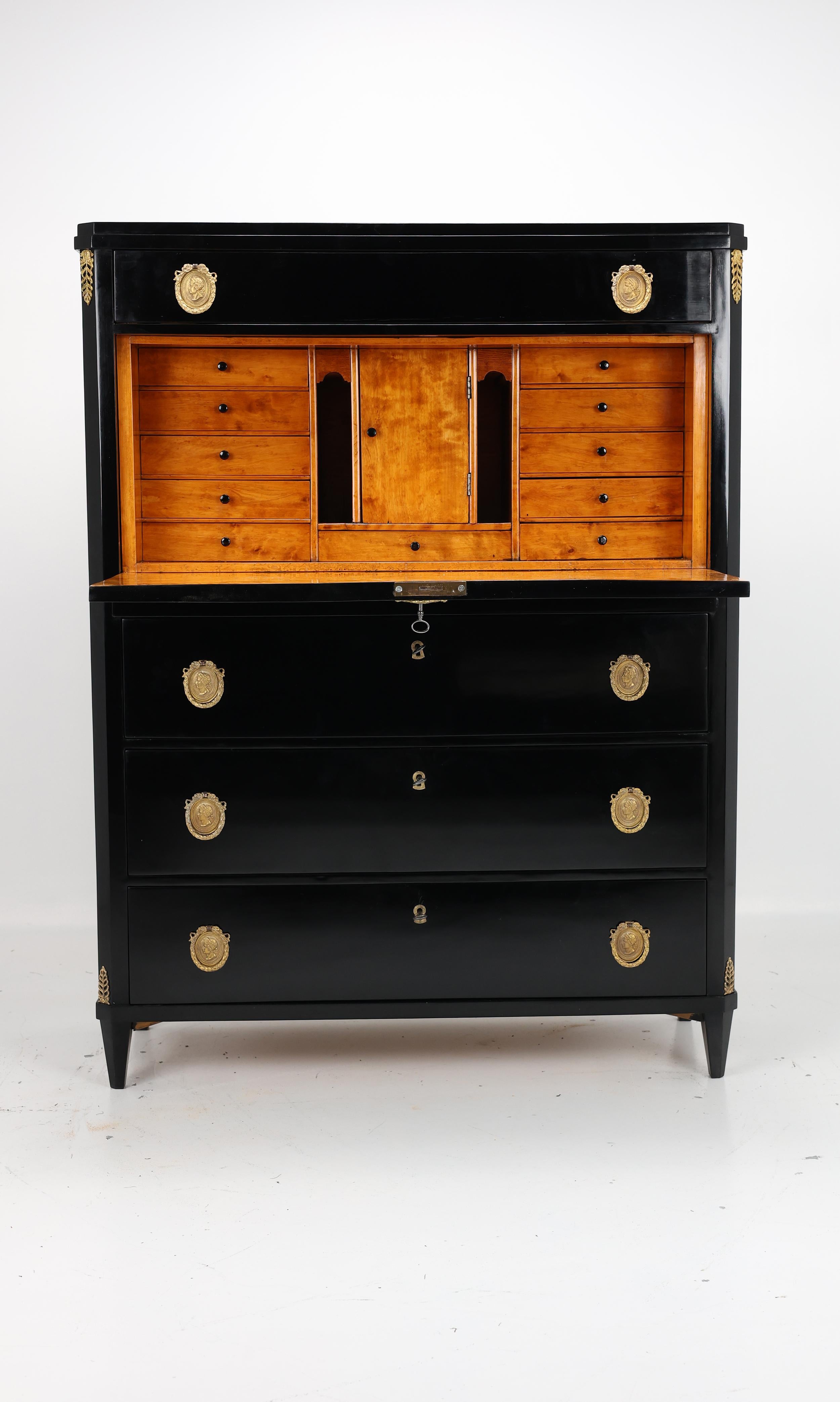Biedermeier Exquisite ebonised secretary desk from the 19th century For Sale