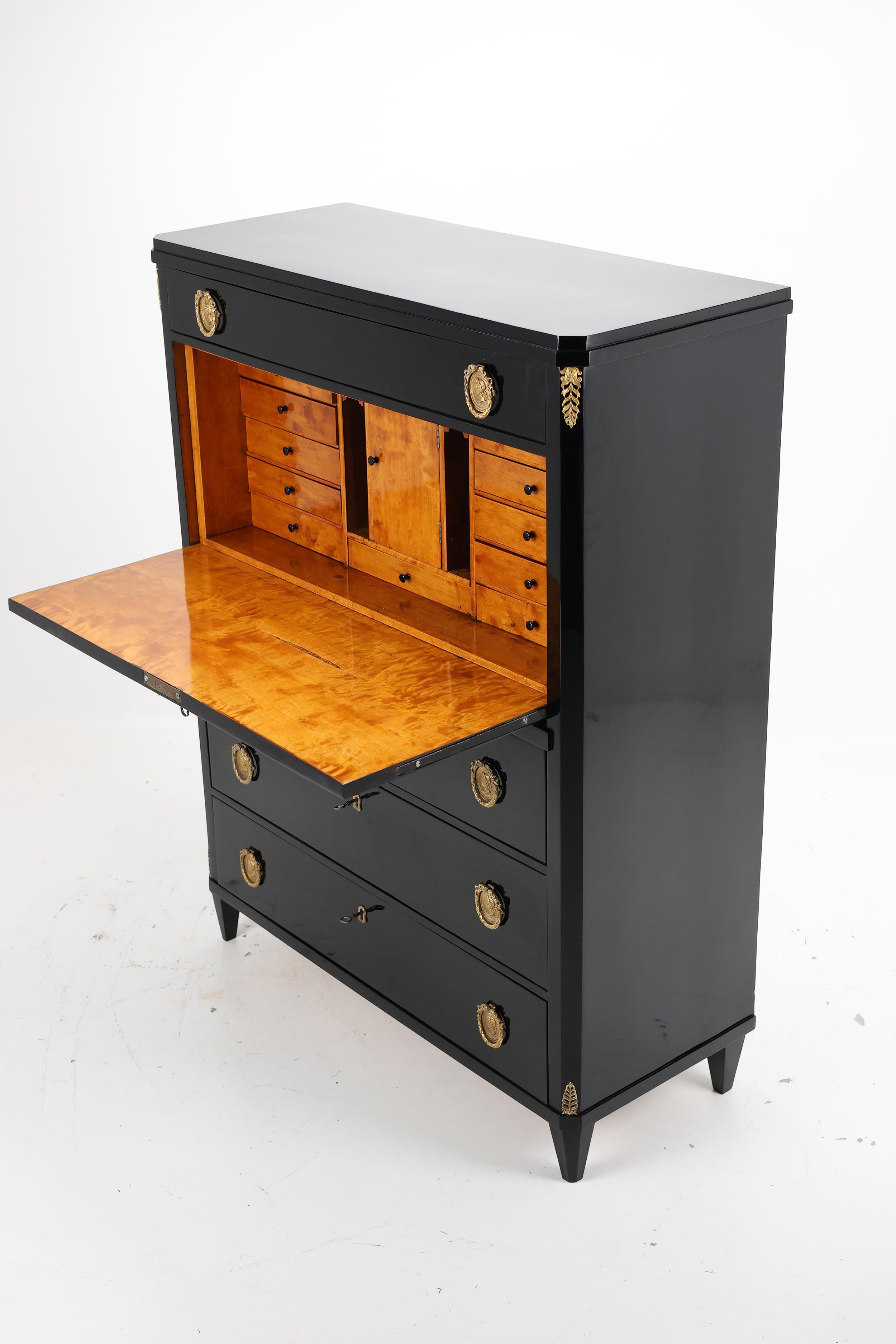 Swedish Exquisite ebonised secretary desk from the 19th century For Sale