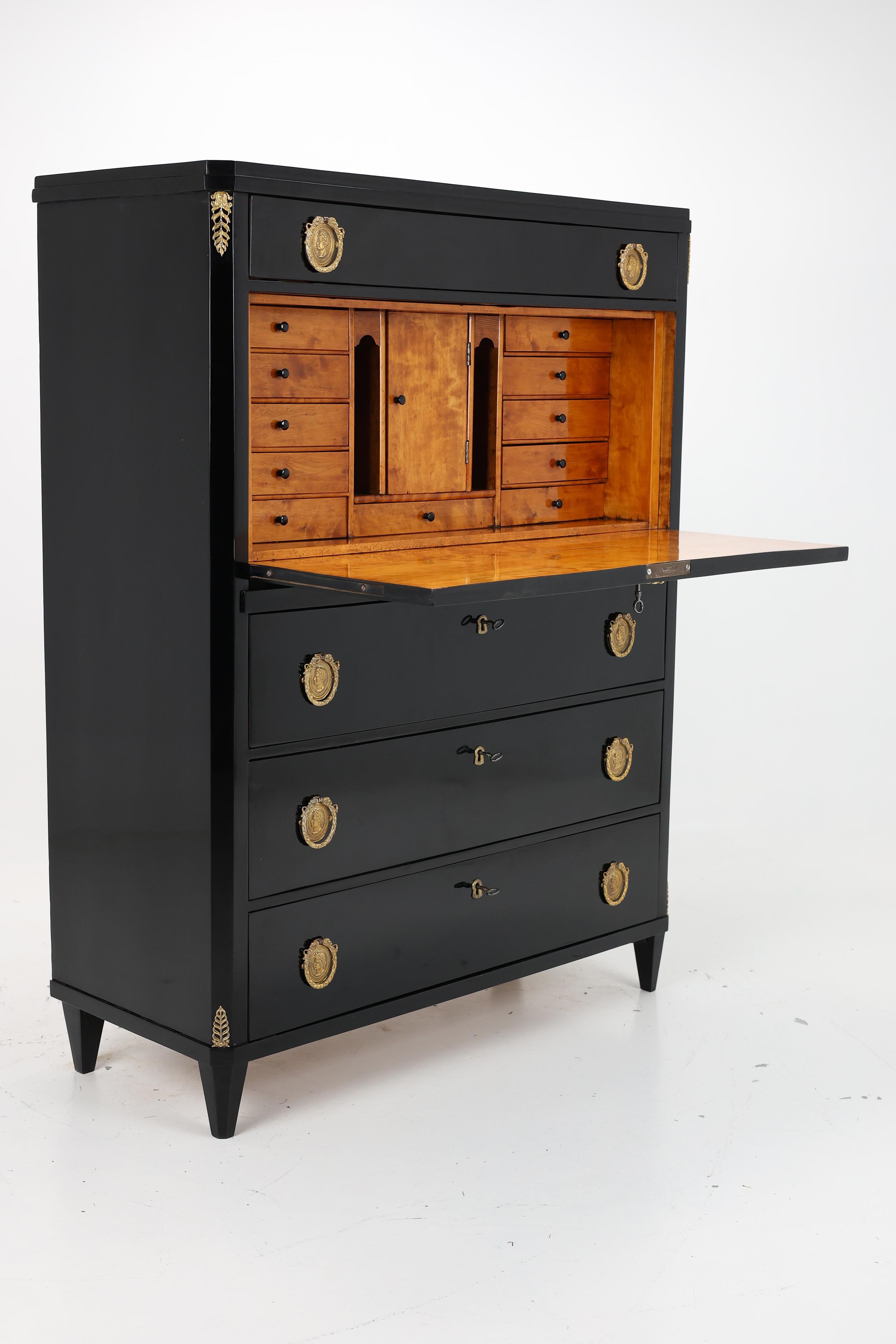 Exquisite ebonised secretary desk from the 19th century In Good Condition For Sale In Stahnsdorf, DE