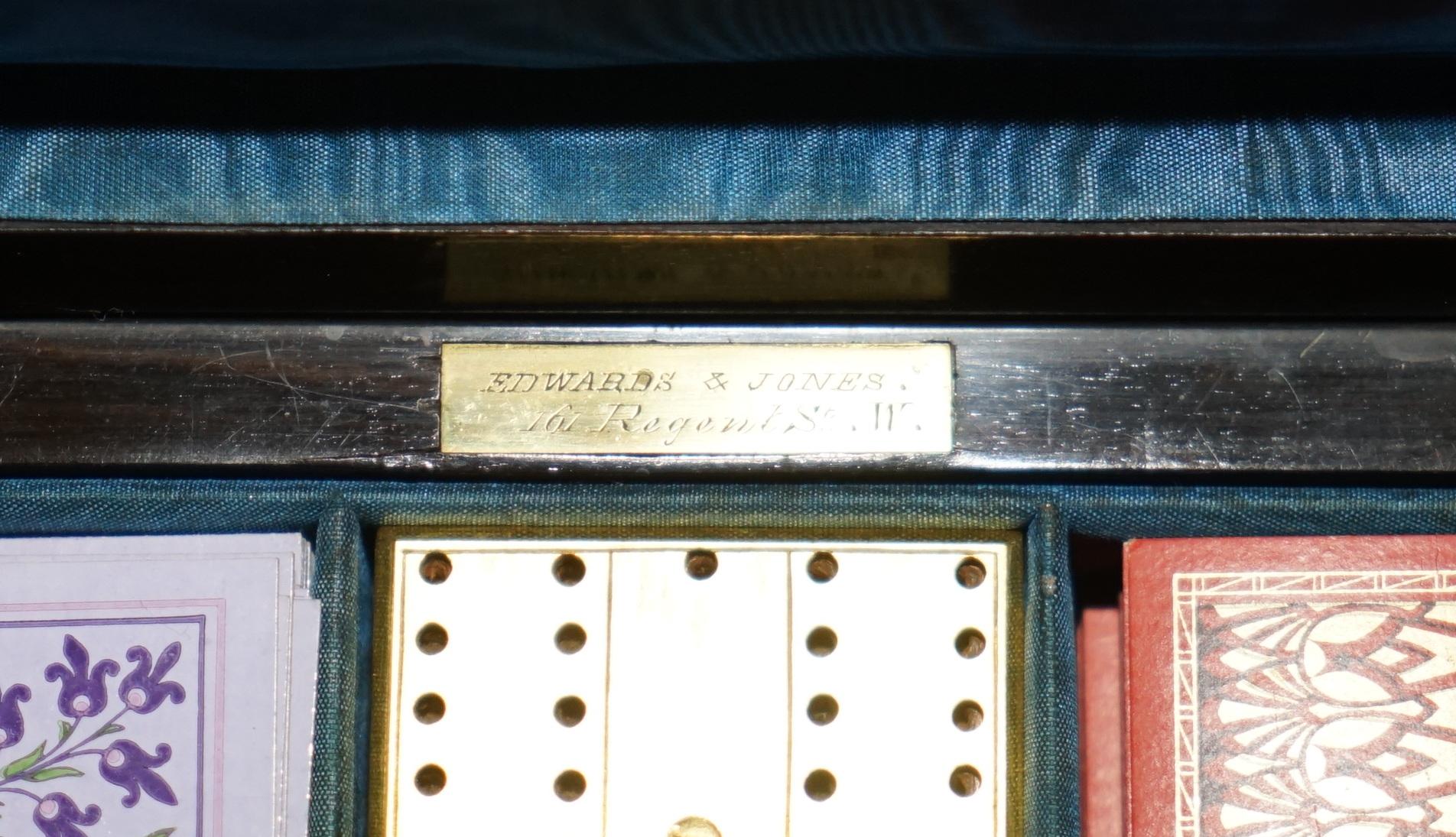 Mid-19th Century EXQUISITE EDWARD & JONES COROMANDEL WOOD CRiBBAGE SET DE LARUE & CO CARDS For Sale