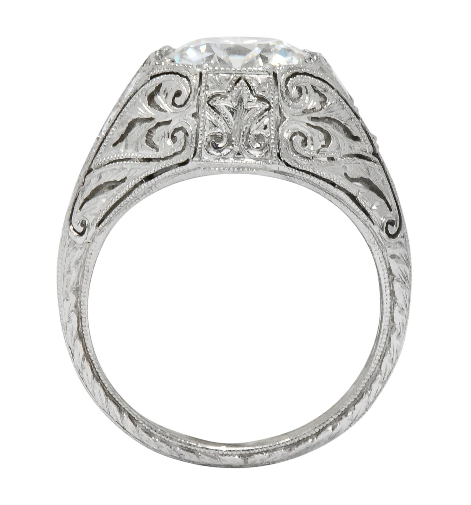 Round Cut Exquisite Edwardian 2.55 Carat Diamond Platinum Engagement Ring GIA