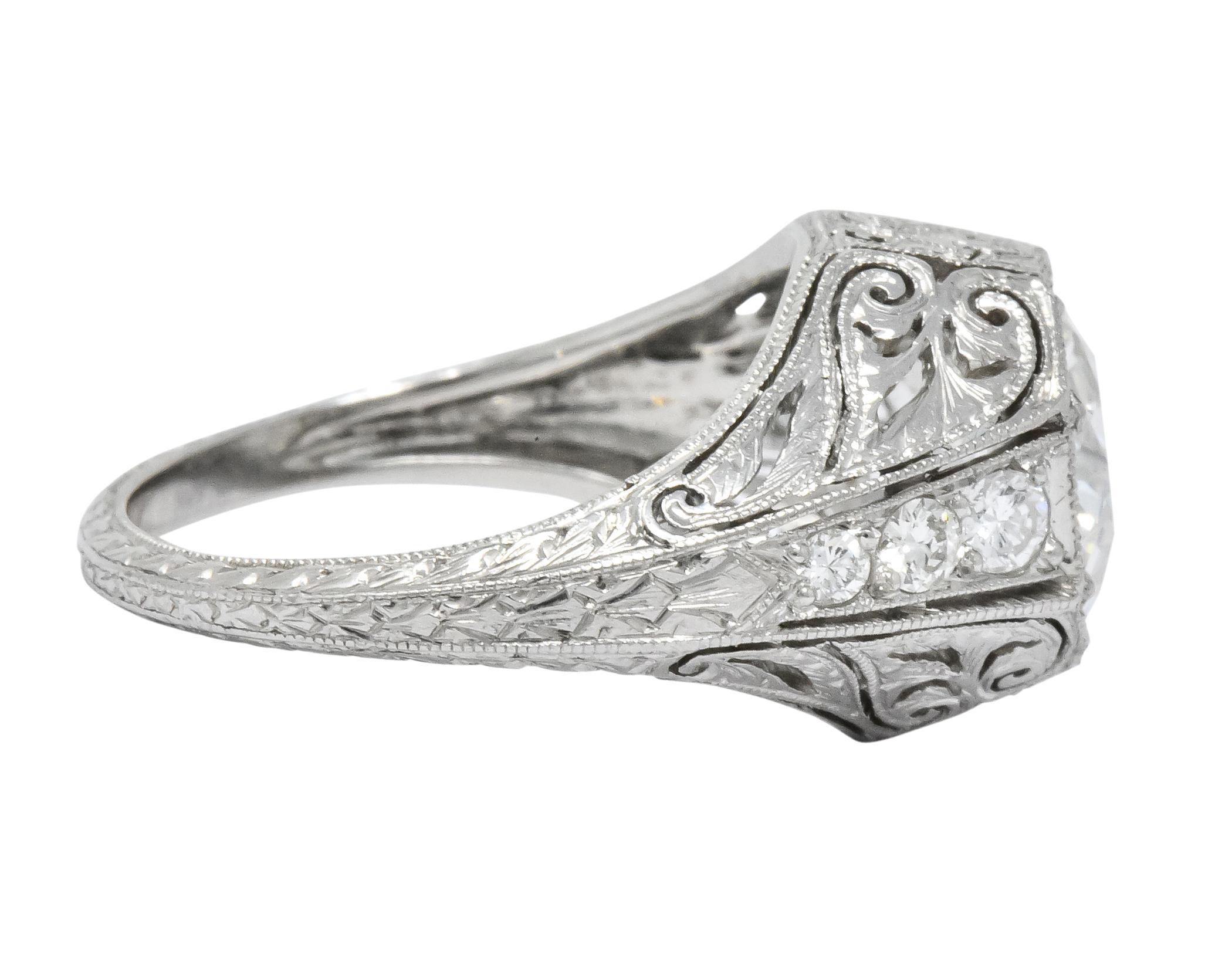 Exquisite Edwardian 2.55 Carat Diamond Platinum Engagement Ring GIA In Excellent Condition In Philadelphia, PA