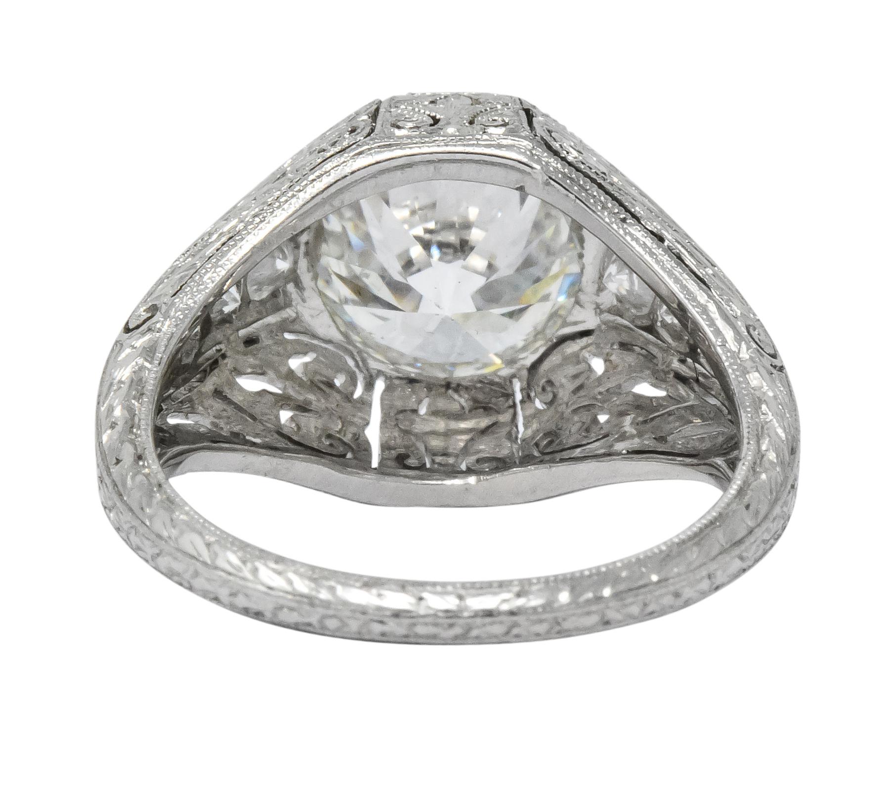 Women's or Men's Exquisite Edwardian 2.55 Carat Diamond Platinum Engagement Ring GIA