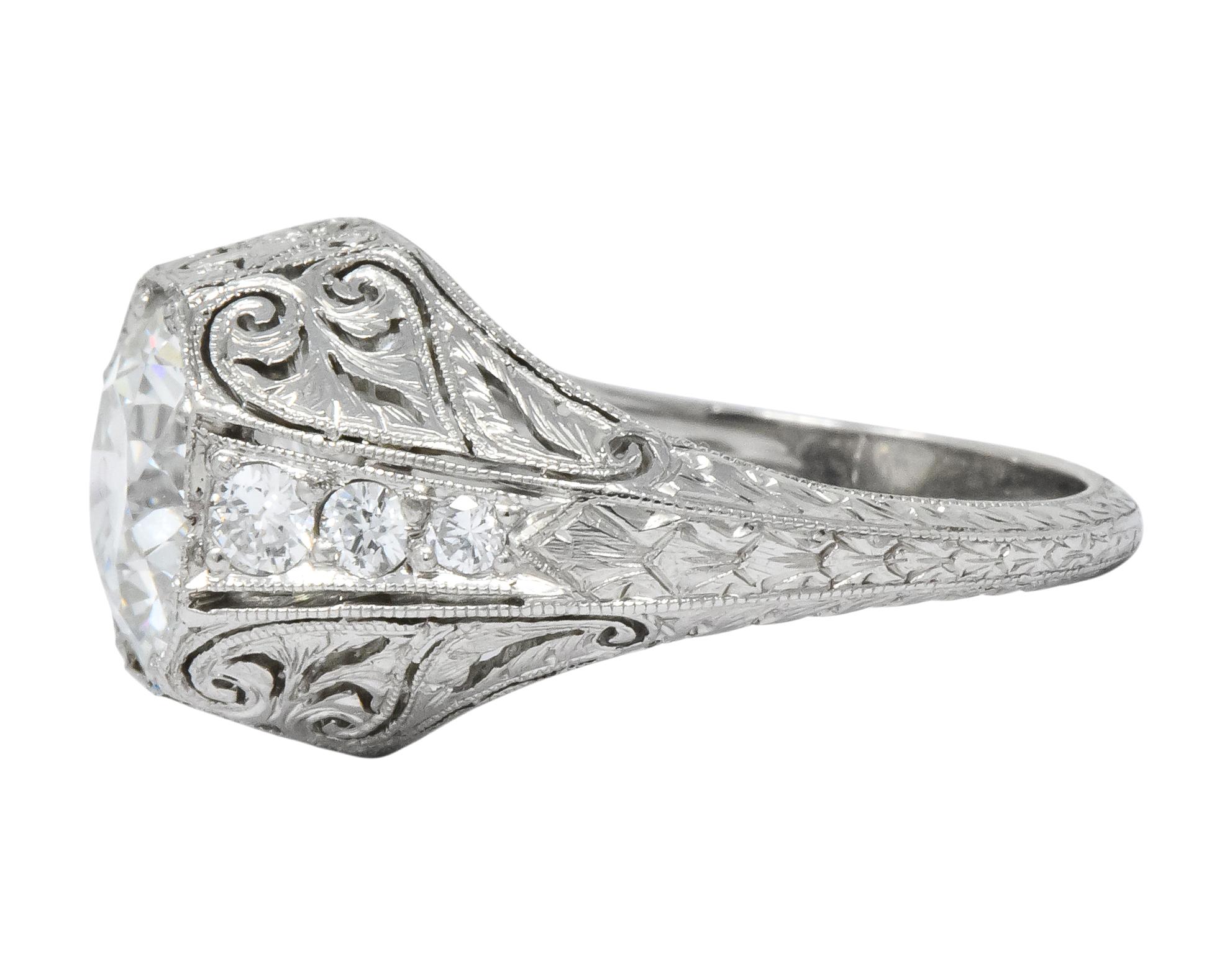 Exquisite Edwardian 2.55 Carat Diamond Platinum Engagement Ring GIA 1