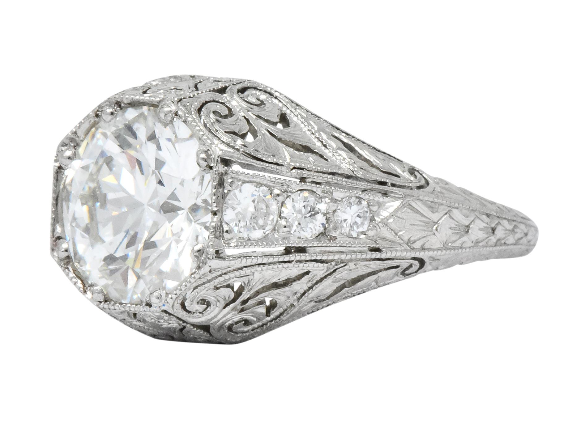 Exquisite Edwardian 2.55 Carat Diamond Platinum Engagement Ring GIA 2